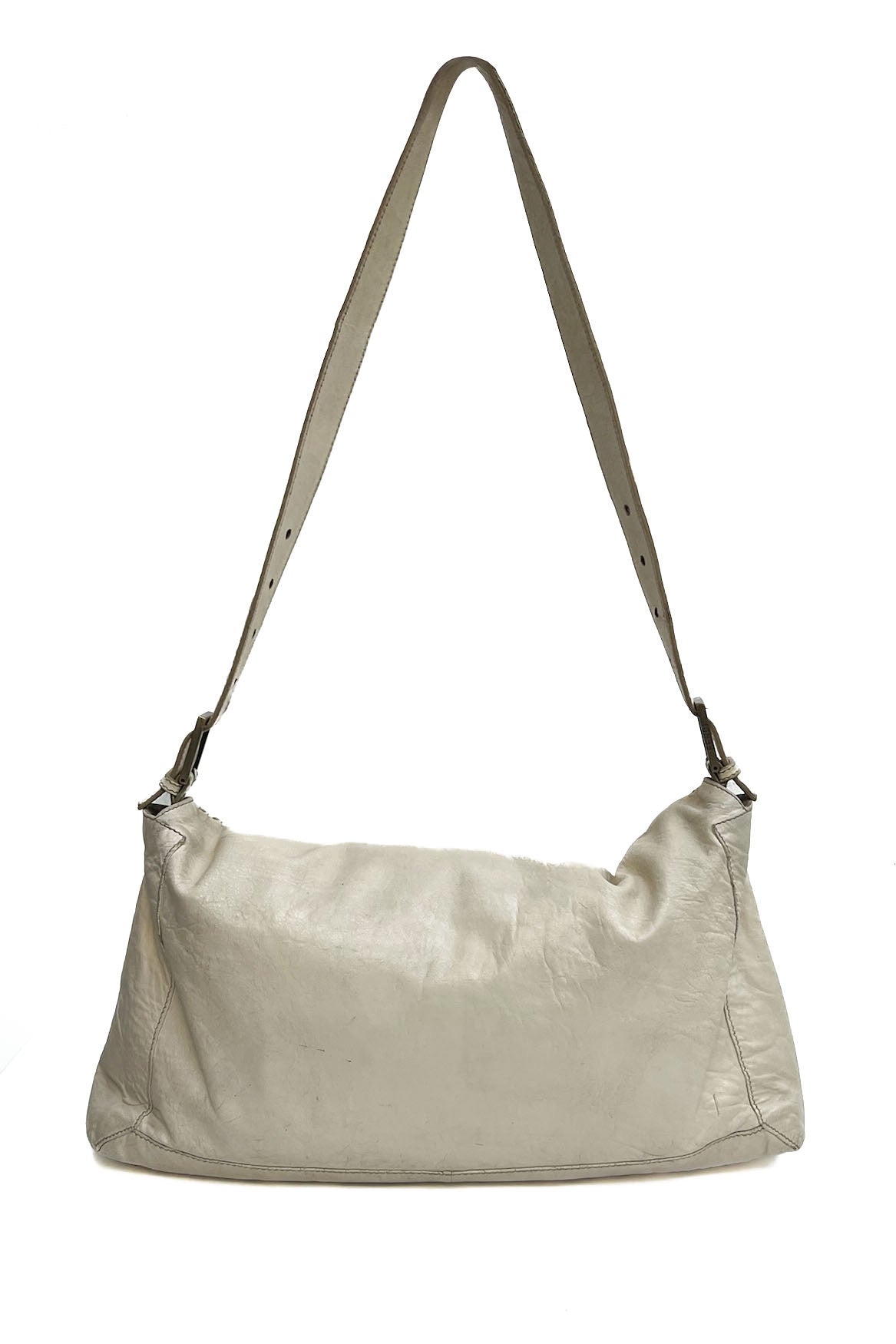 Vintage Cream Whip Stitch Leather Jumbo Baguette