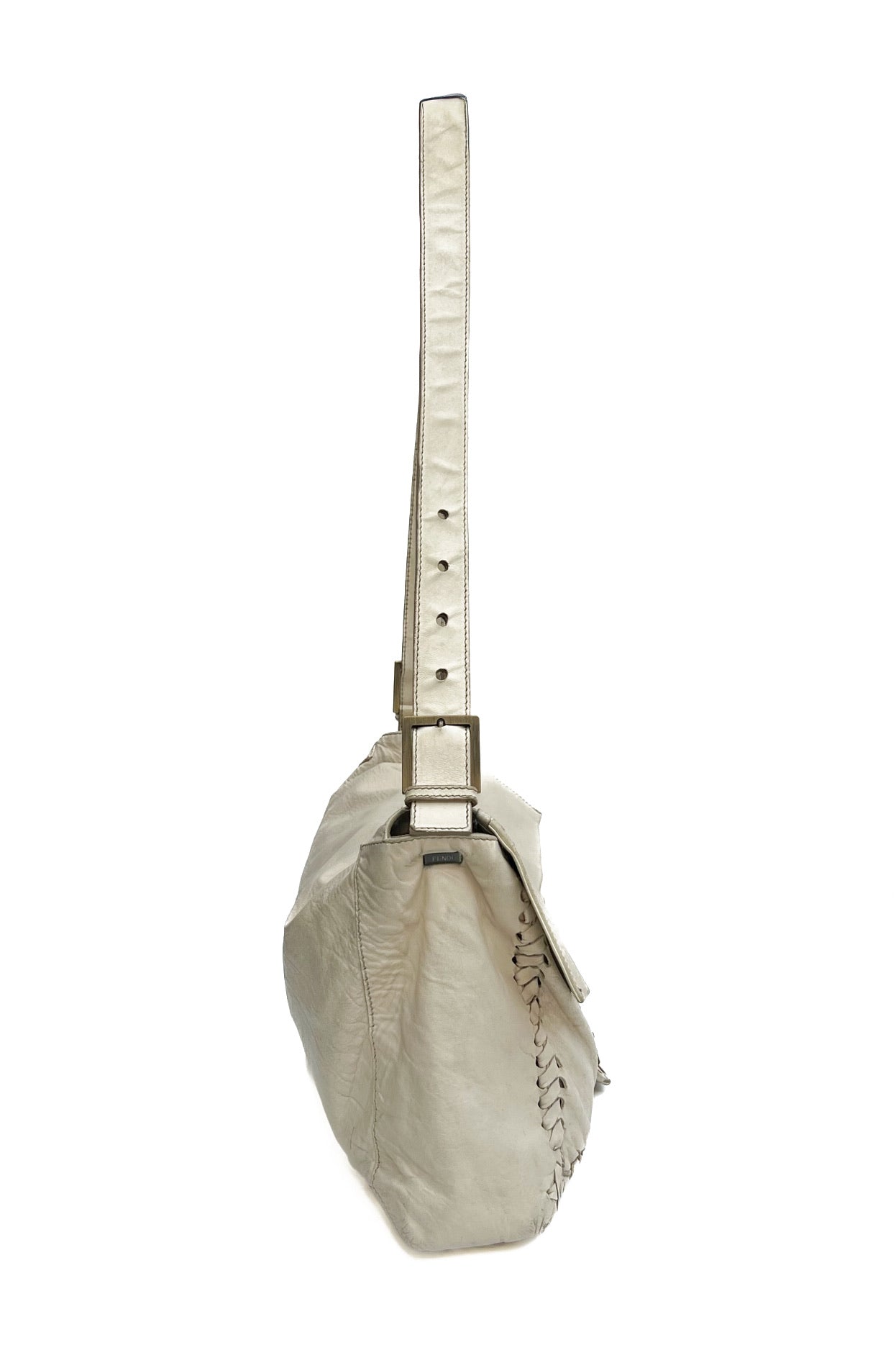 Vintage Cream Whip Stitch Leather Jumbo Baguette