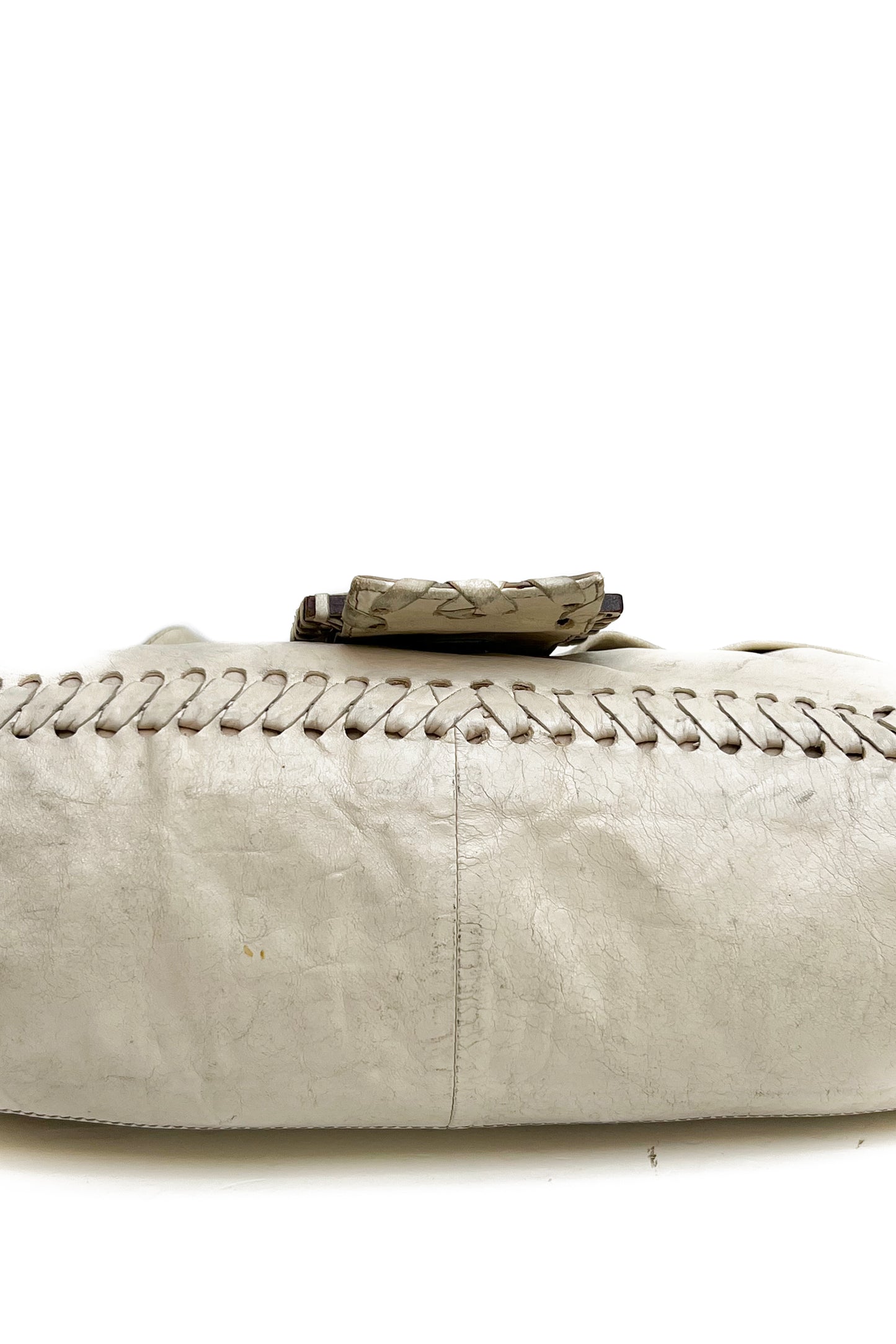 Vintage Cream Whip Stitch Leather Jumbo Baguette
