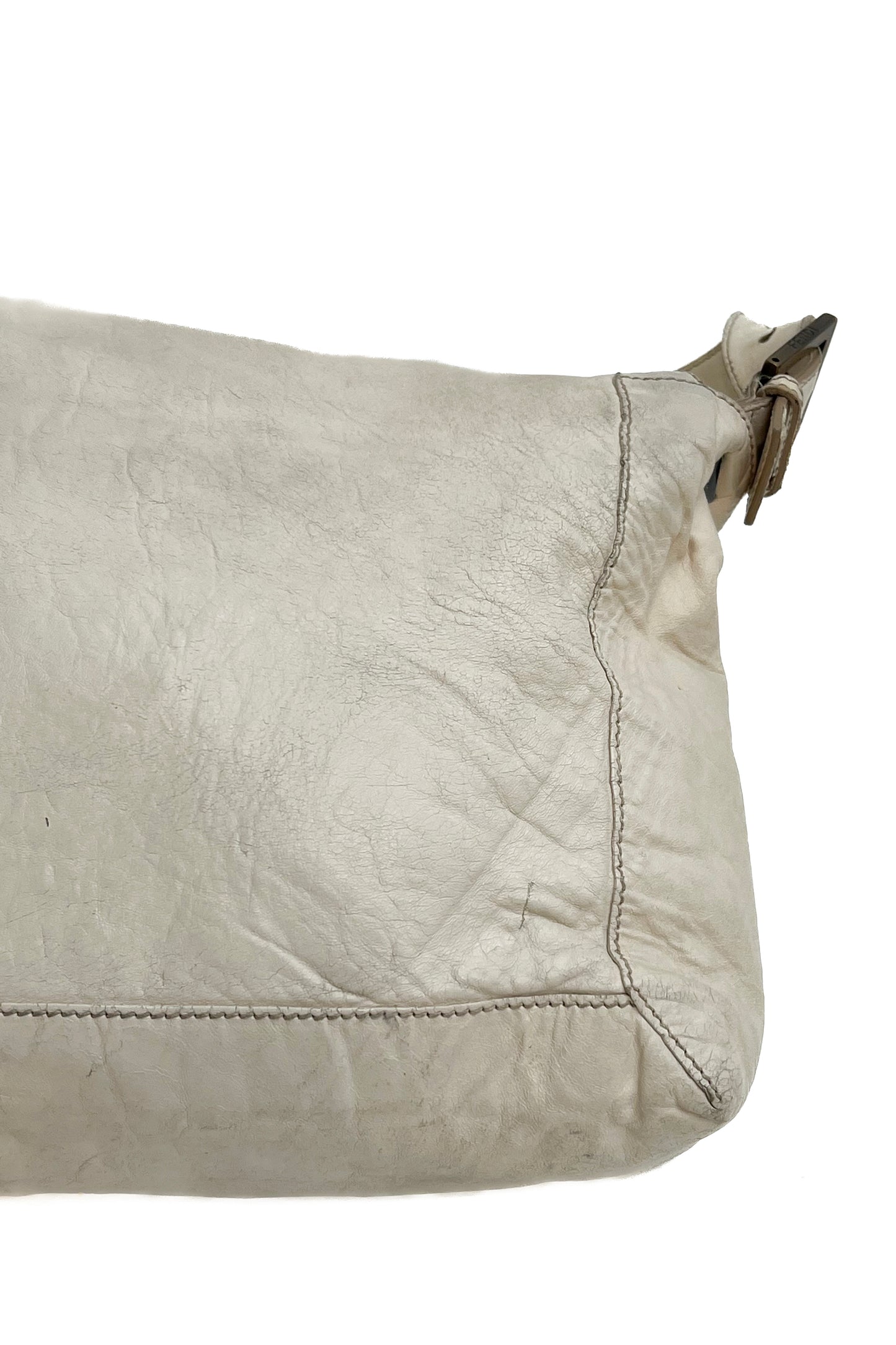 Vintage Cream Whip Stitch Leather Jumbo Baguette