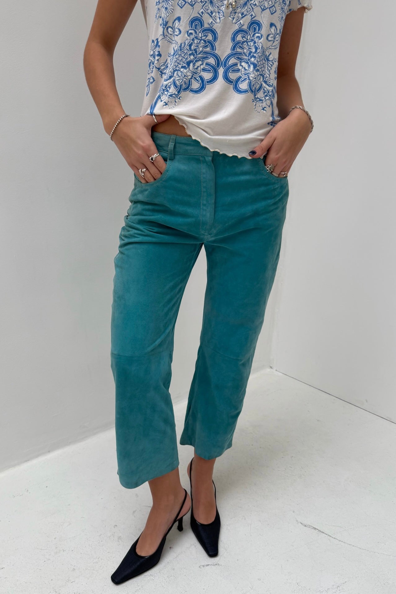 Vintage Turquoise Suede Pants