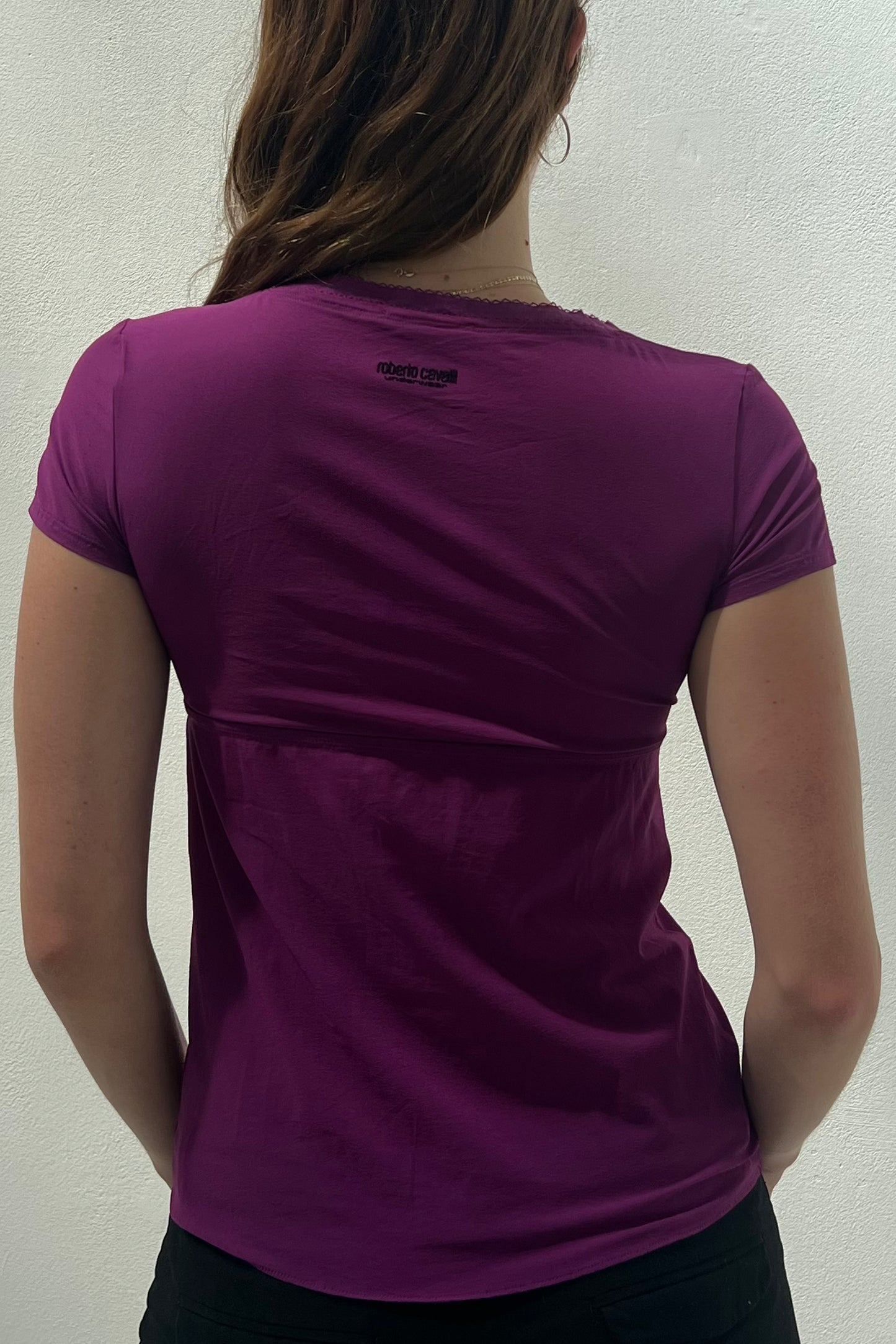 Vintage Purple Strass Logo V-Neck Top