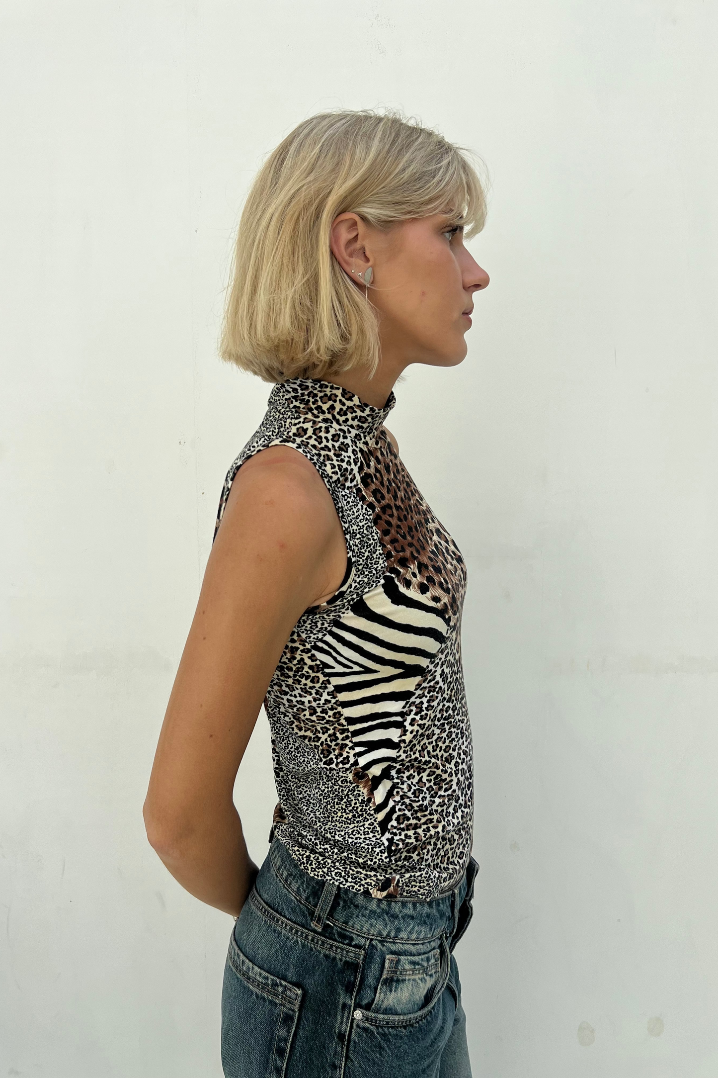 Vintage Animal Patchwork Turtle Neck Top