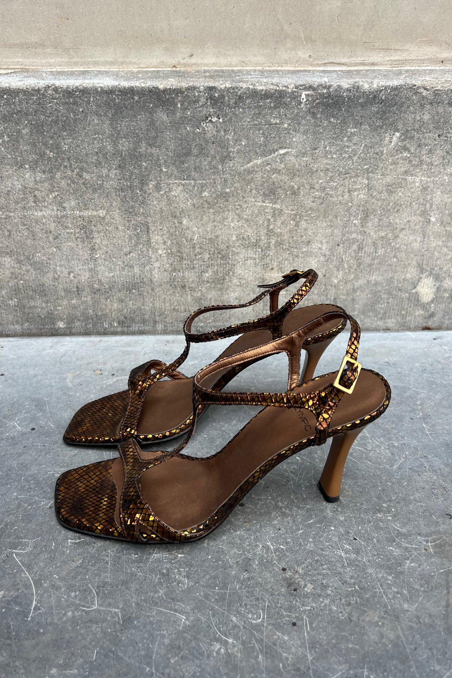 Vintage Metallic Snake Printed Heels 40