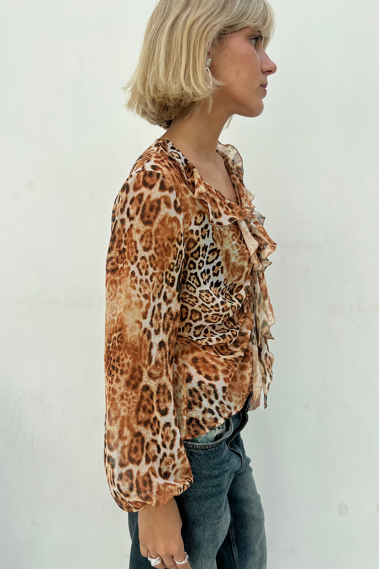 Vintage Leopard Ruffle Blouse