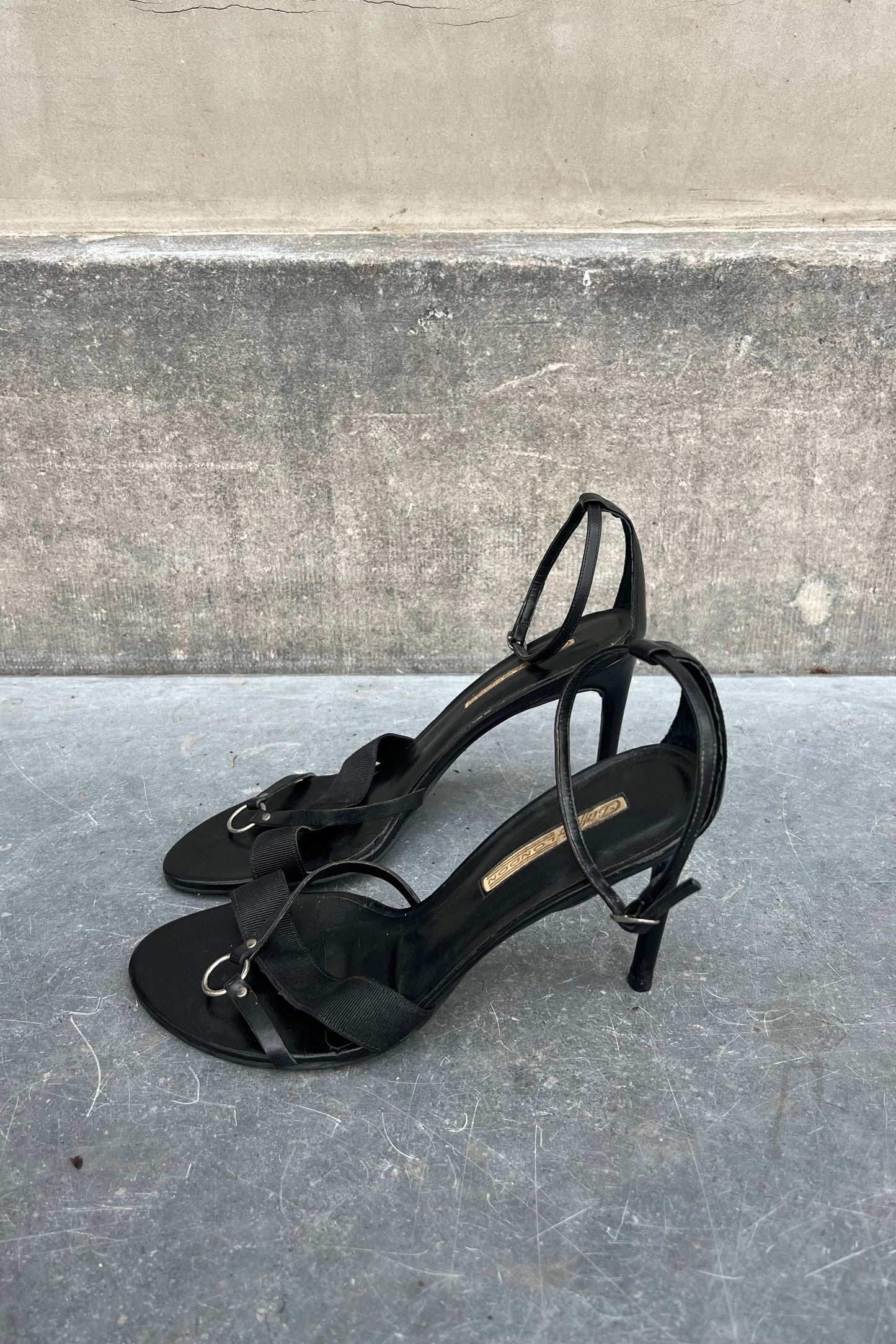 Vintage Black Lace Up Silver Ring Detail Heels 40