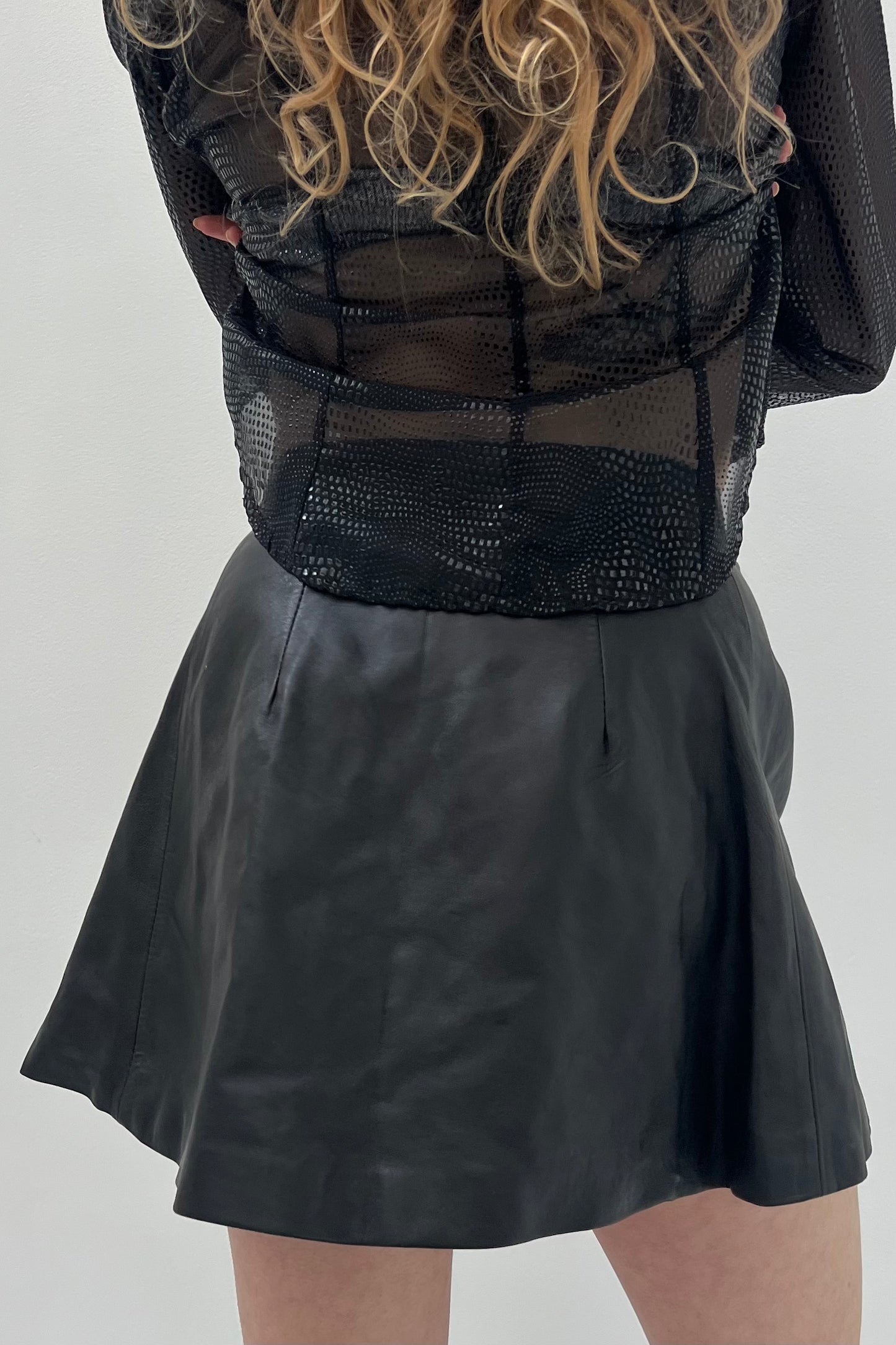Vintage Black Leather Golden Button Skirt