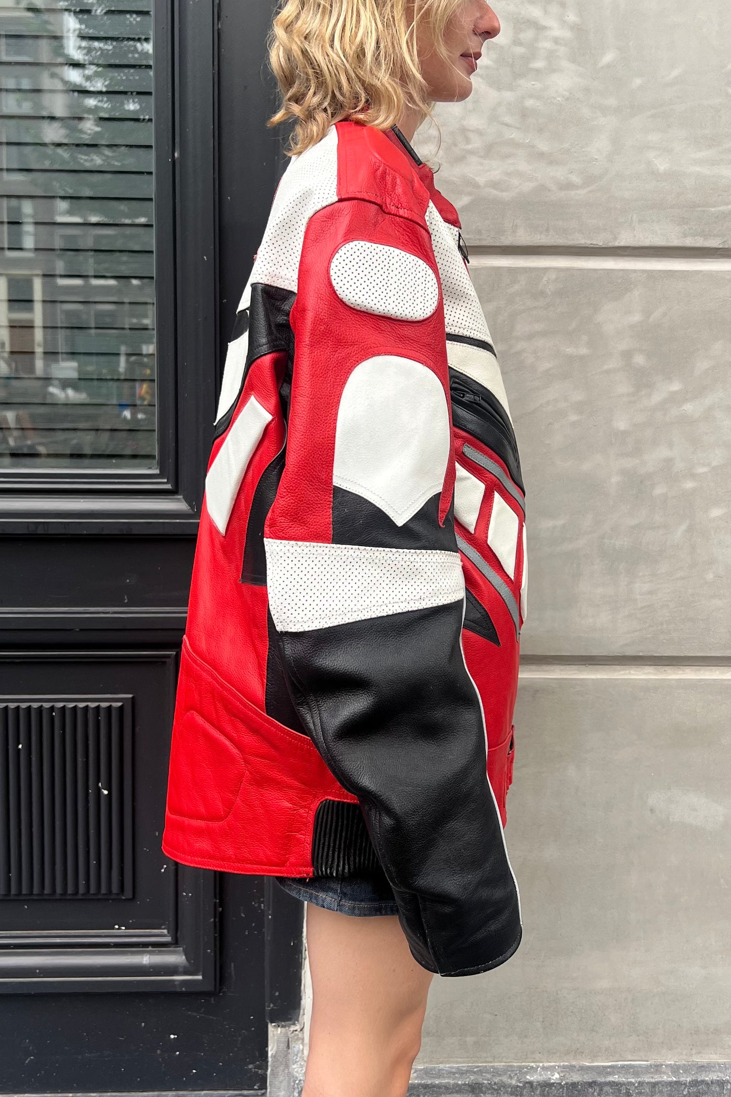 Vintage White, Black & Red R Motor Jacket -