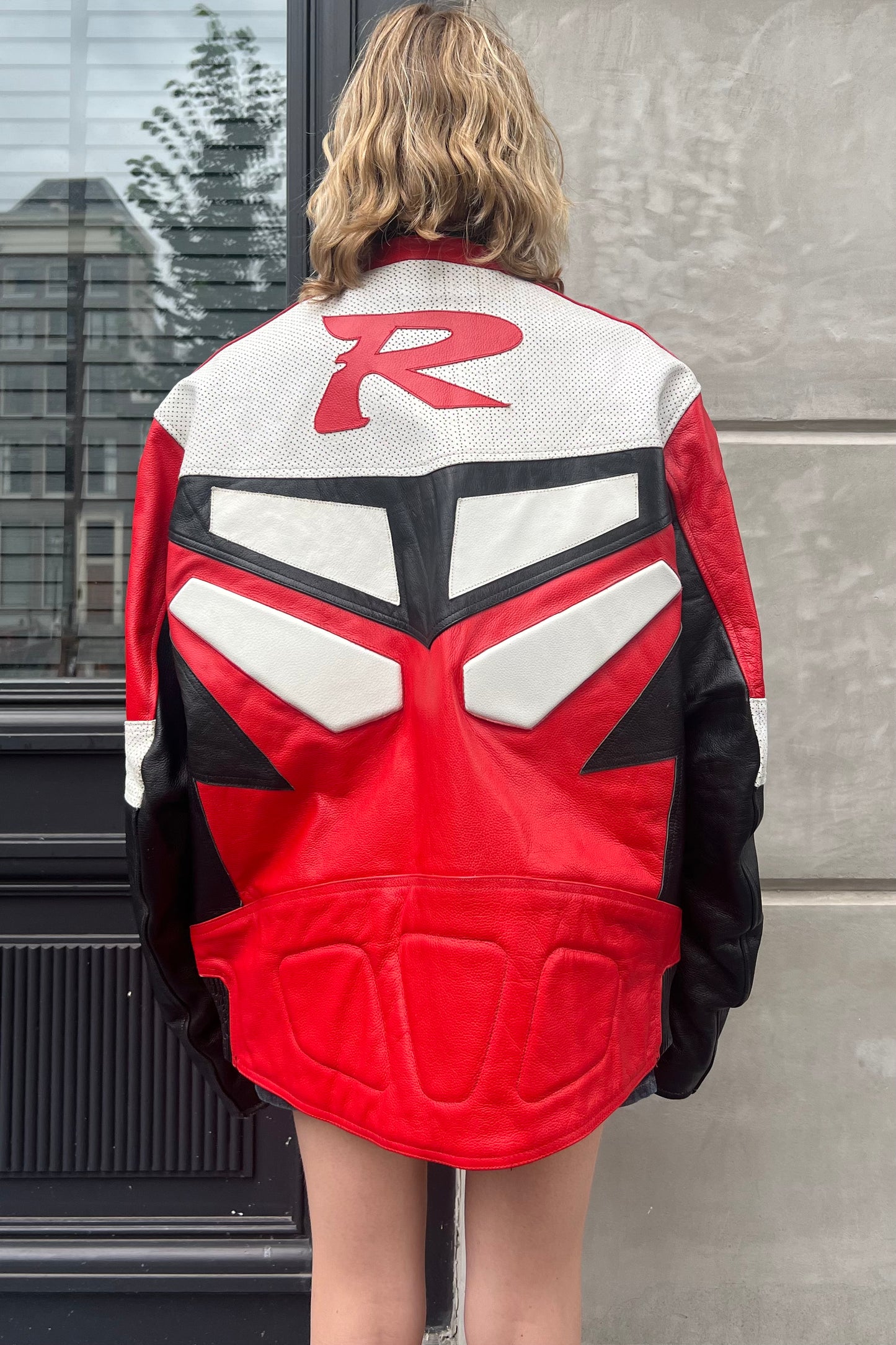 Vintage White, Black & Red R Motor Jacket -