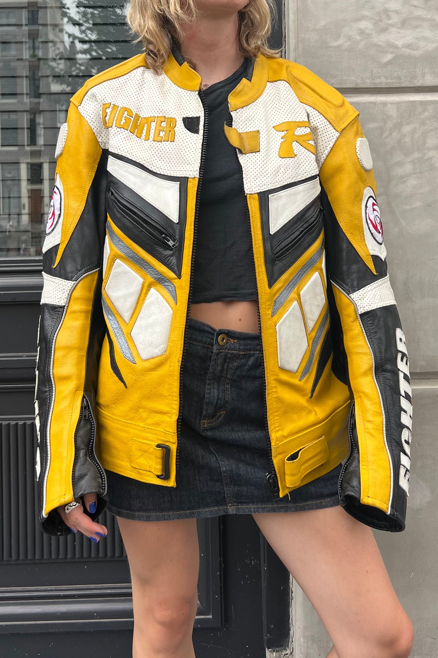 Vintage Yellow Fighter Leather Jacket
