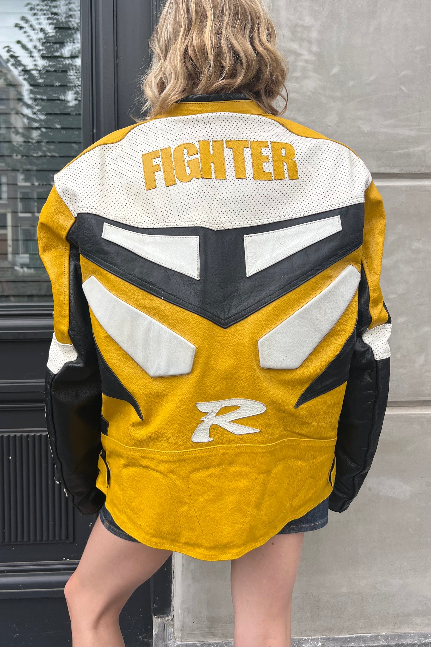 Vintage Yellow Fighter Leather Jacket