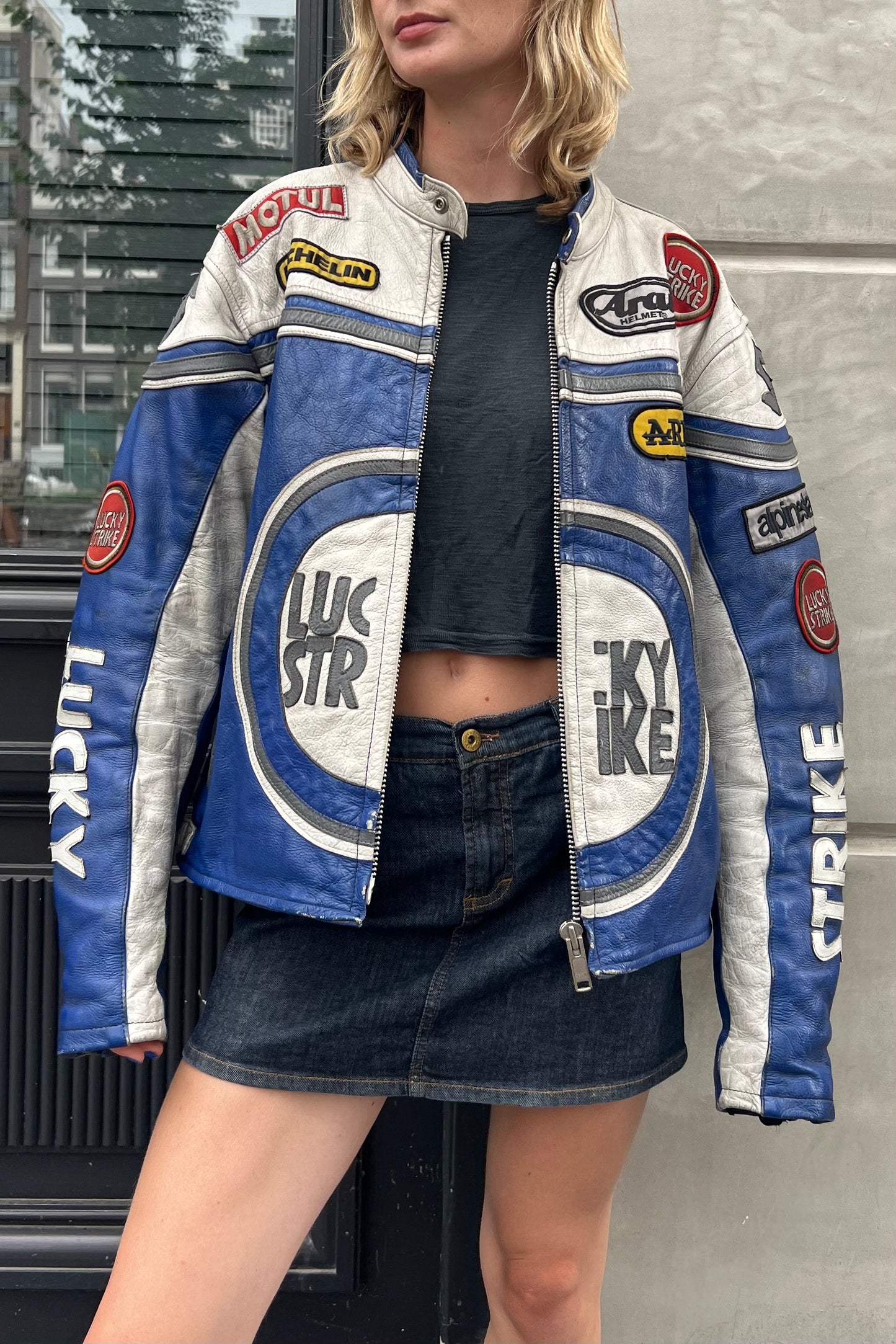 Vintage Lucky Strike Blue Leather Jacket