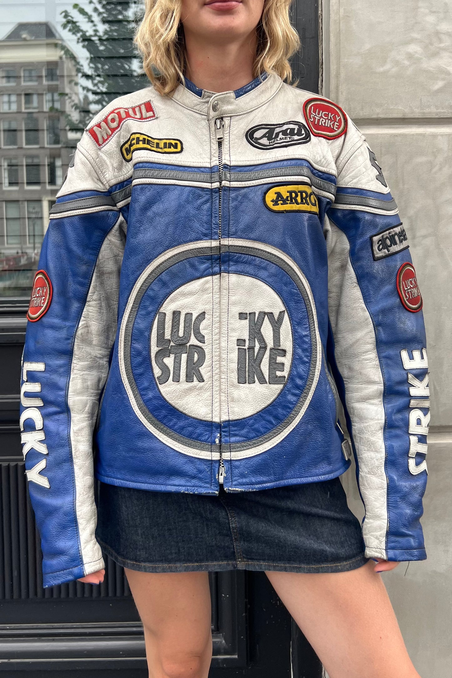 Vintage Lucky Strike Blue Leather Jacket