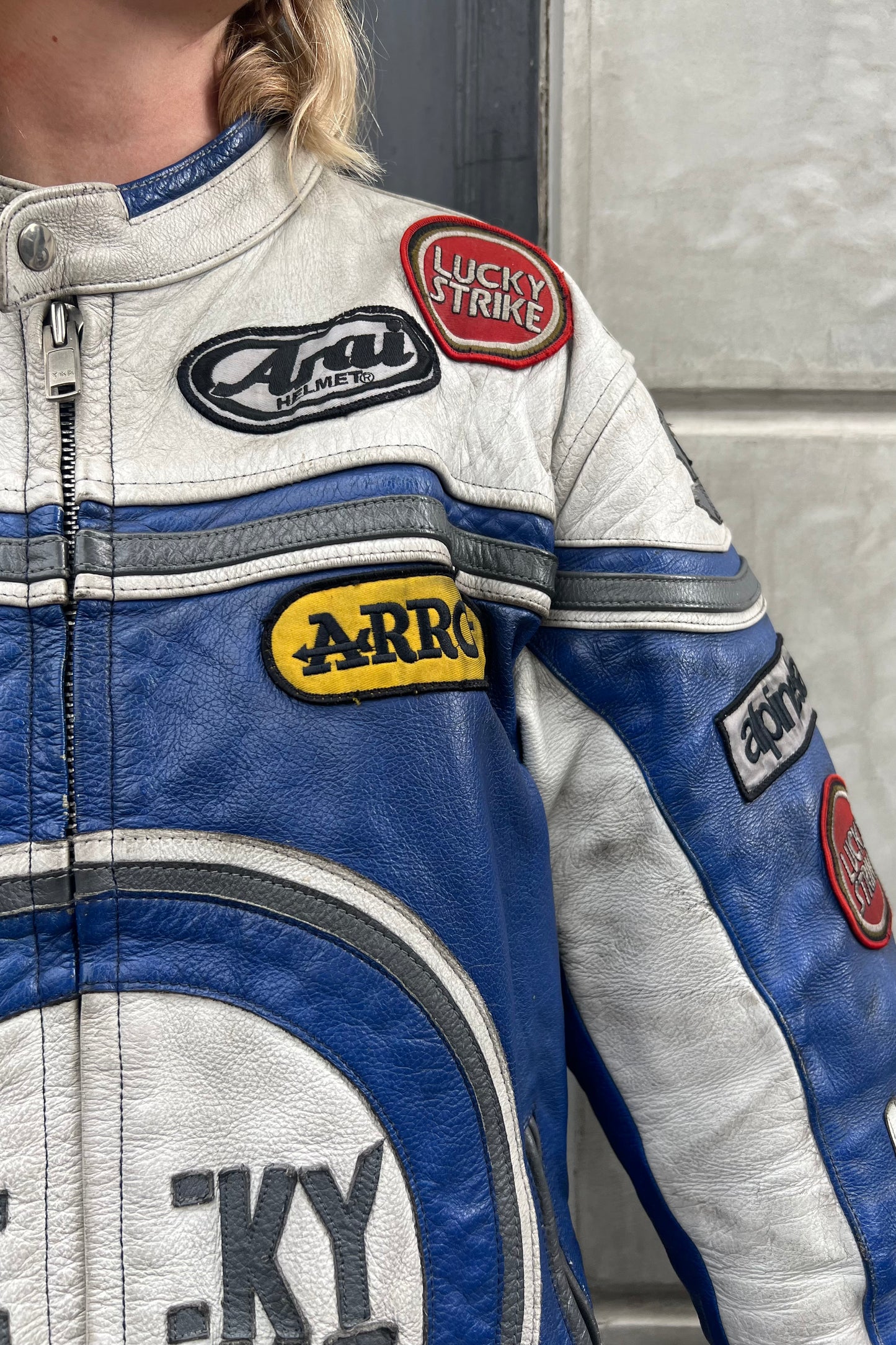 Vintage Lucky Strike Blue Leather Jacket