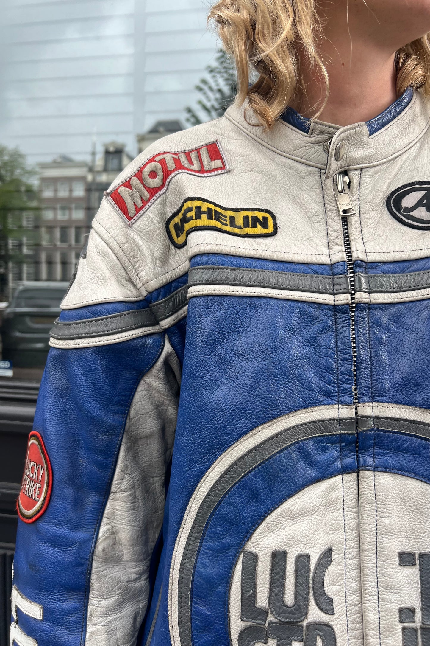 Vintage Lucky Strike Blue Leather Jacket