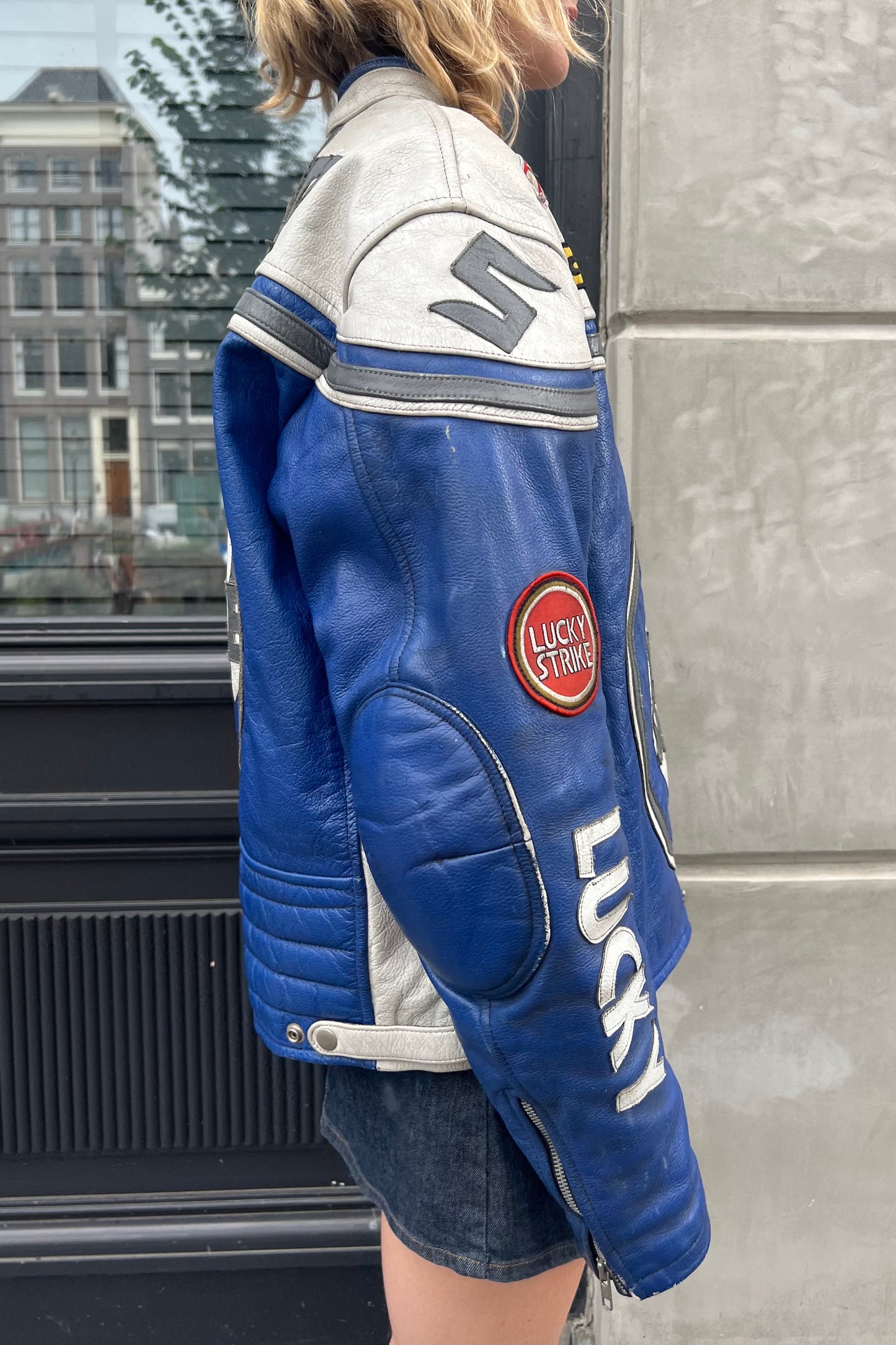 Vintage Lucky Strike Blue Leather Jacket