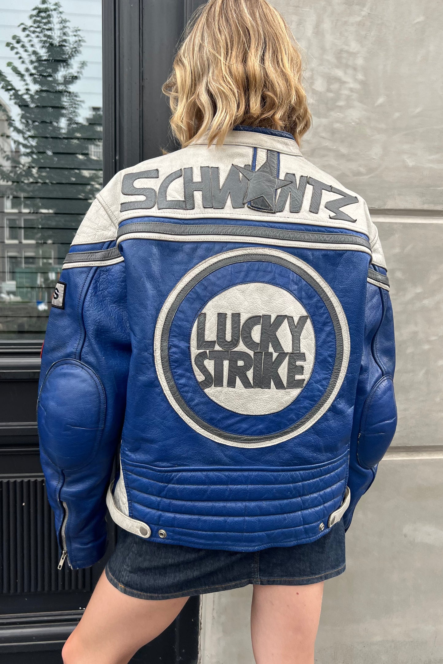 Vintage Lucky Strike Blue Leather Jacket