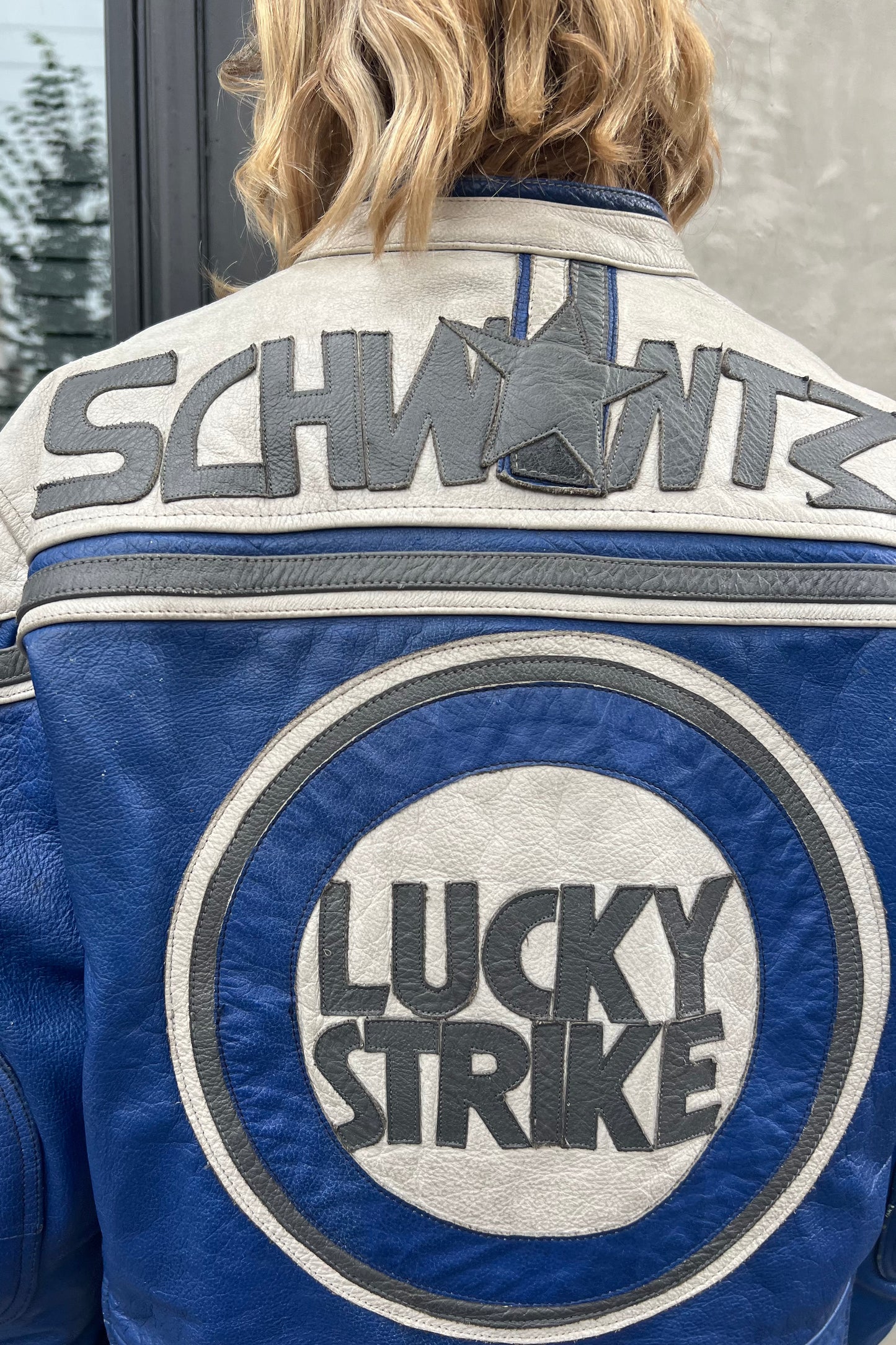 Vintage Lucky Strike Blue Leather Jacket