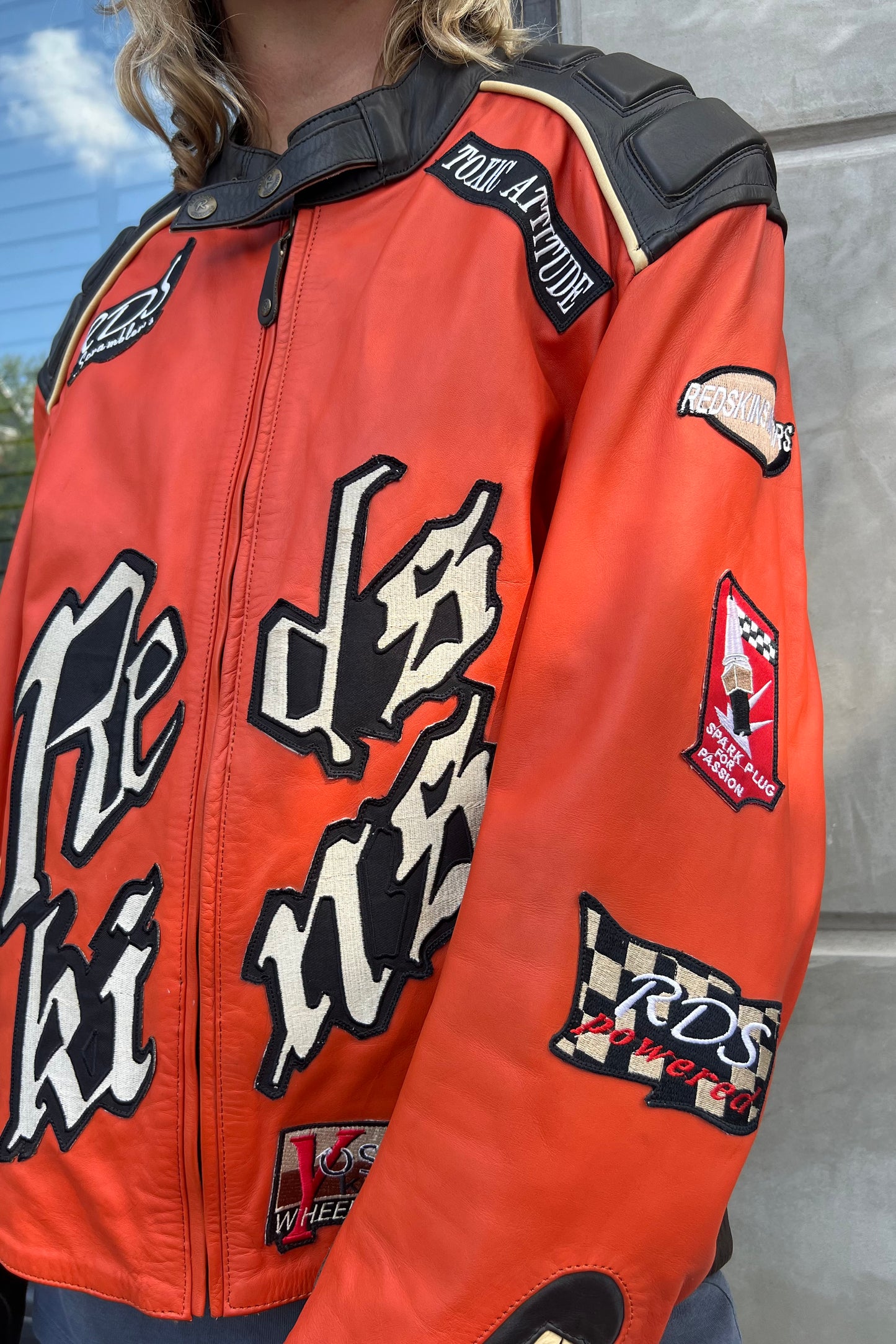 Vintage Redskins Orange Leather Biker Jacket -