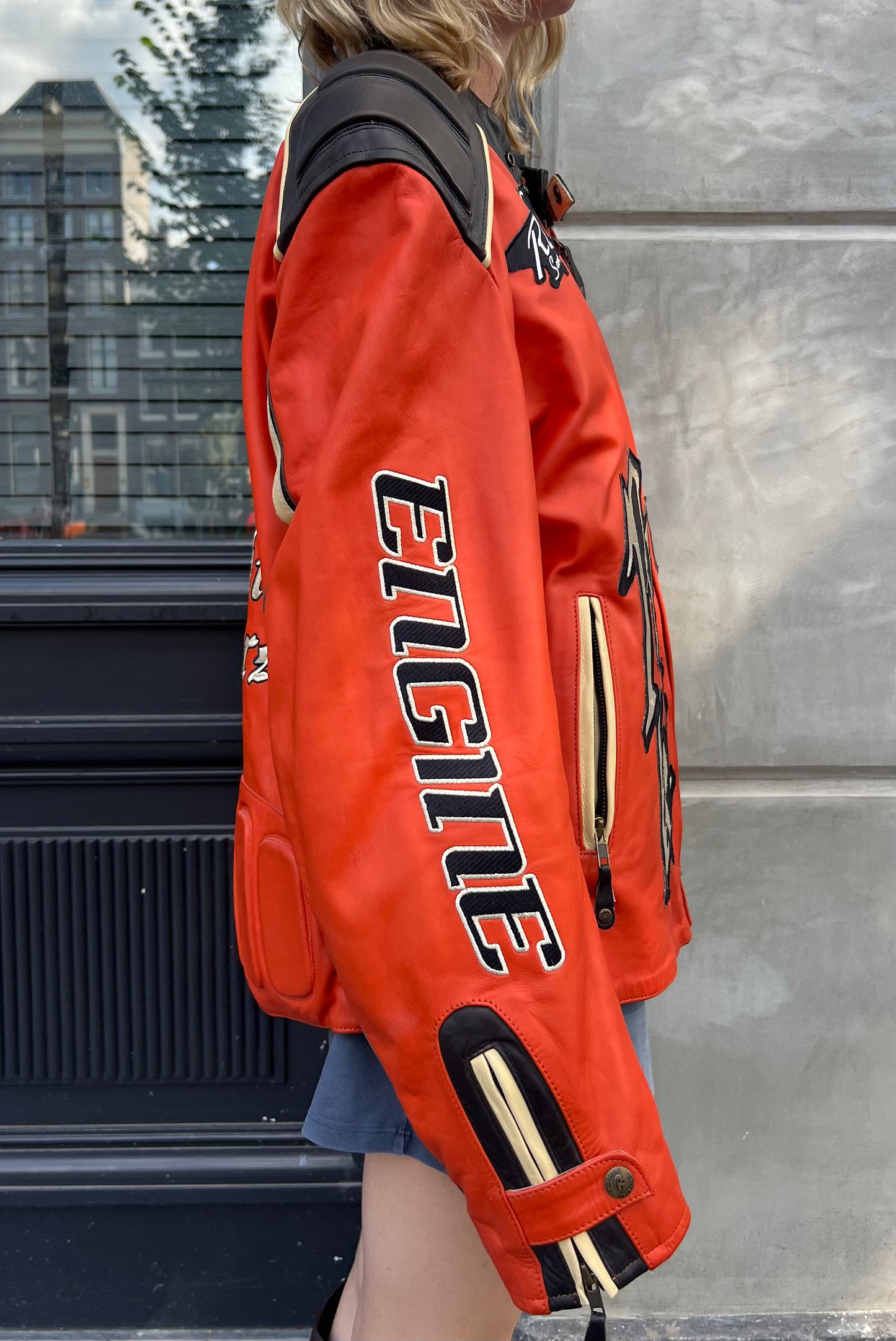 Vintage Redskins Orange Leather Biker Jacket -