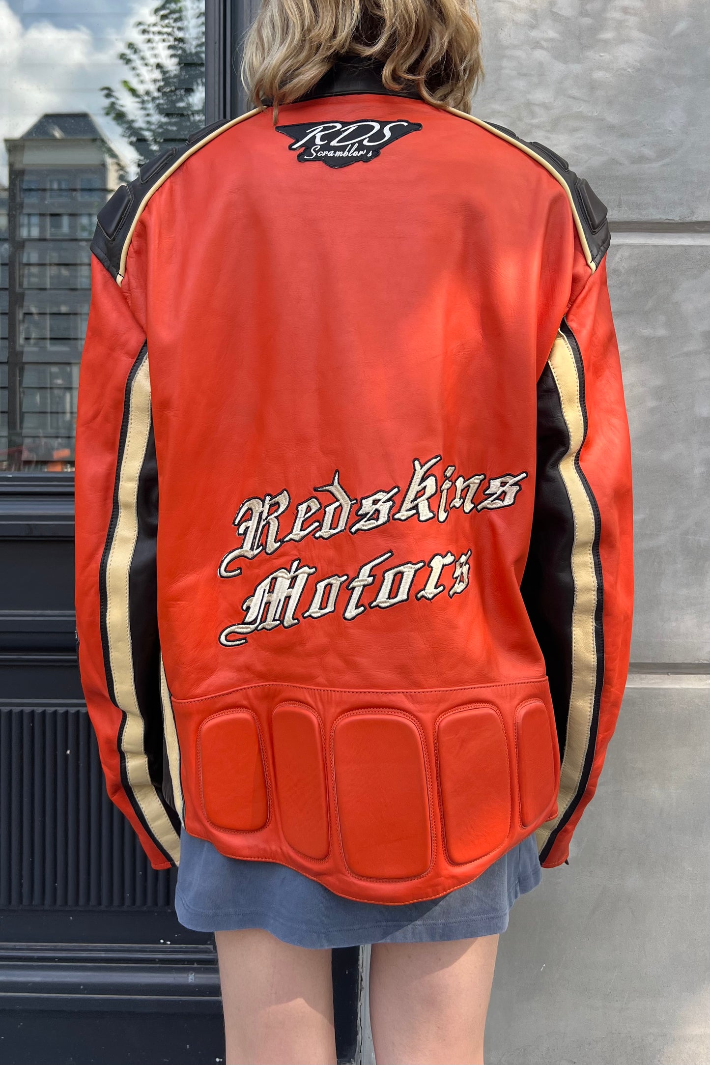 Vintage Redskins Orange Leather Biker Jacket -