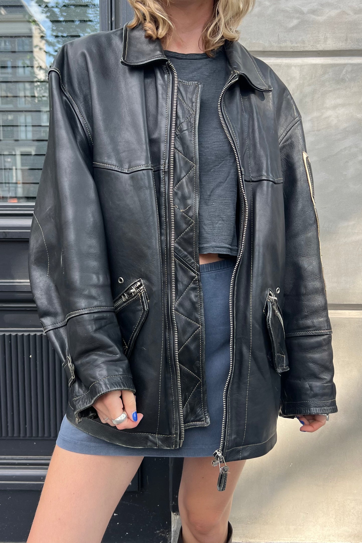 Vintage Zino & Judy Black & White Arm Leather Jacket