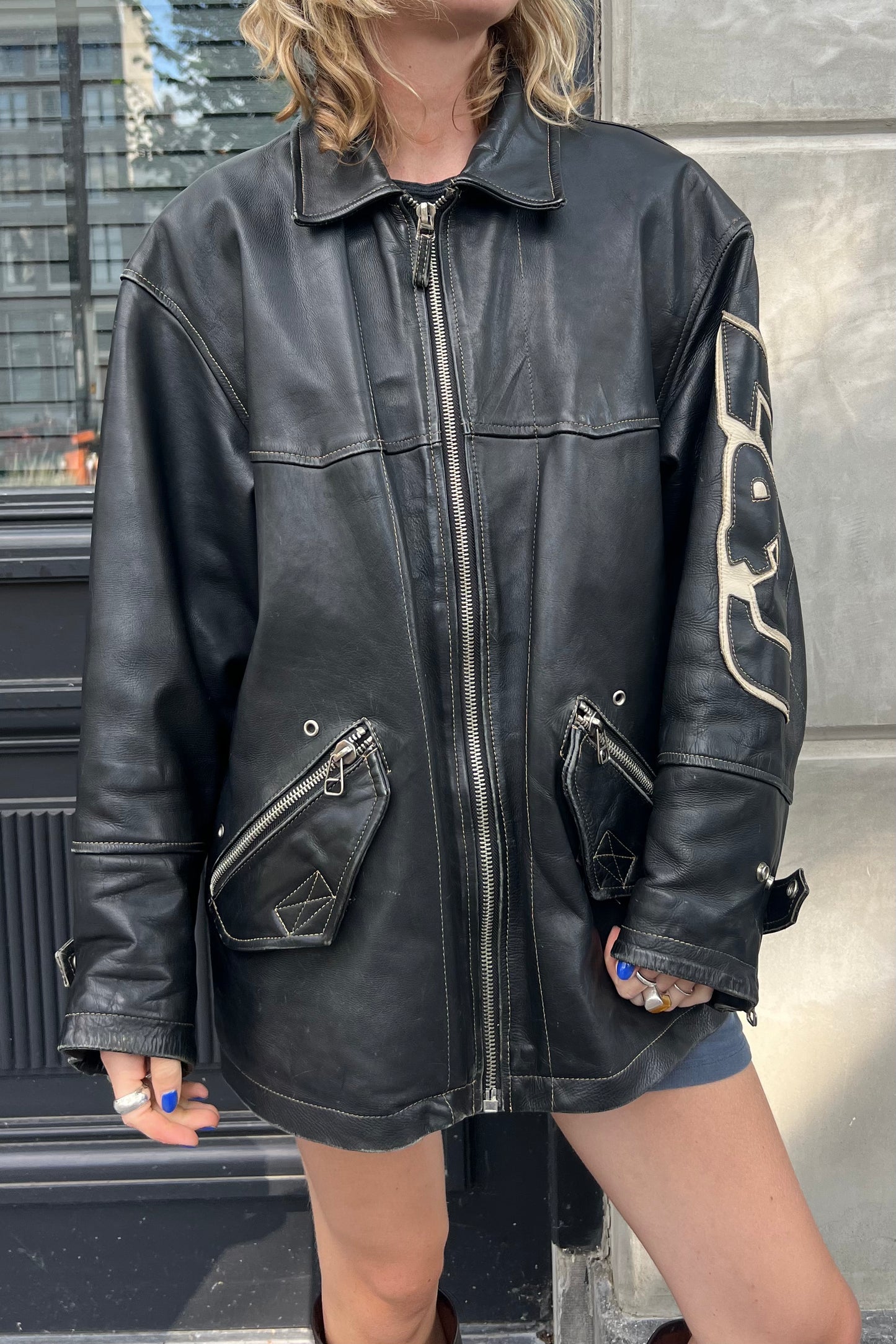 Vintage Zino & Judy Black & White Arm Leather Jacket