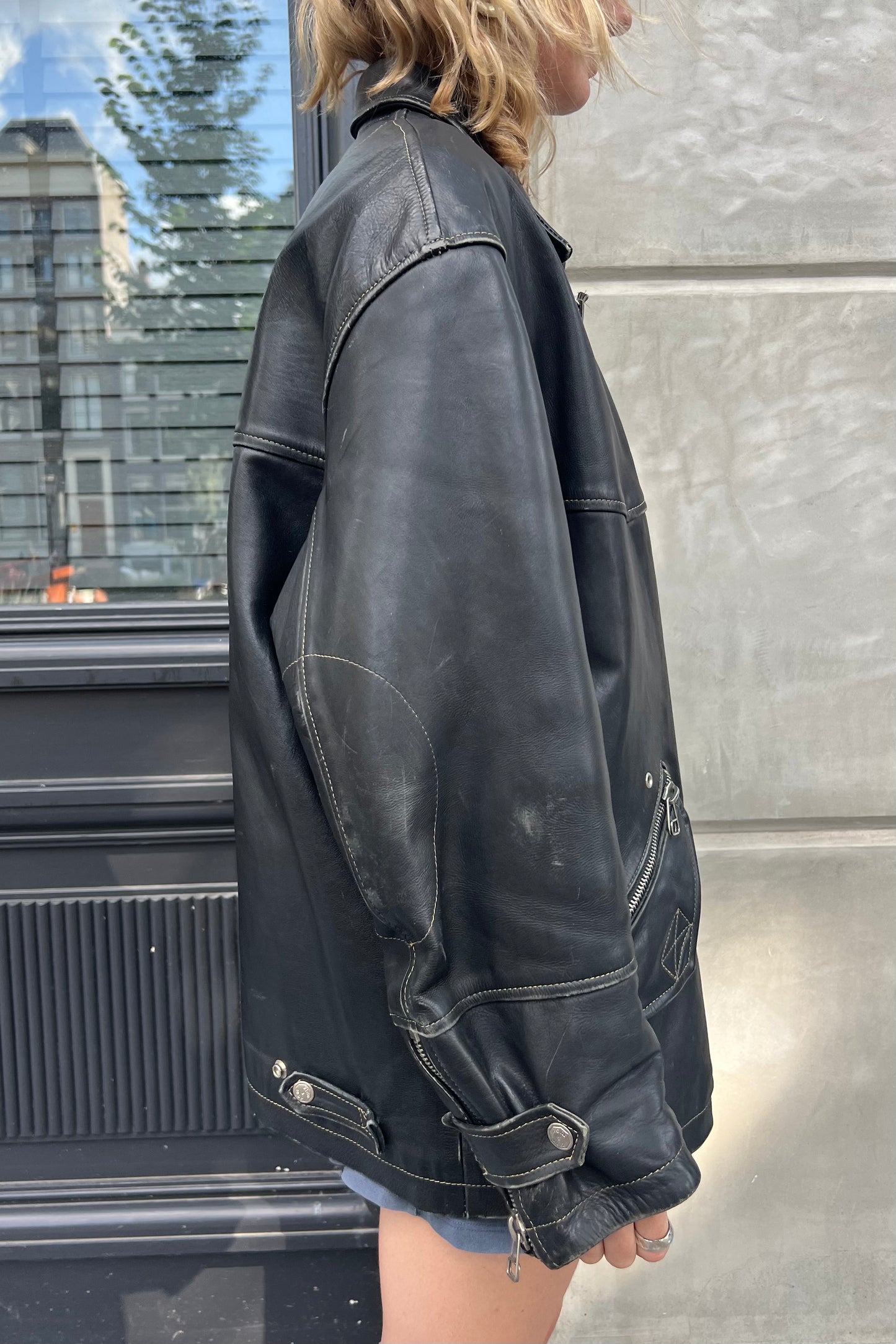 Vintage Zino & Judy Black & White Arm Leather Jacket