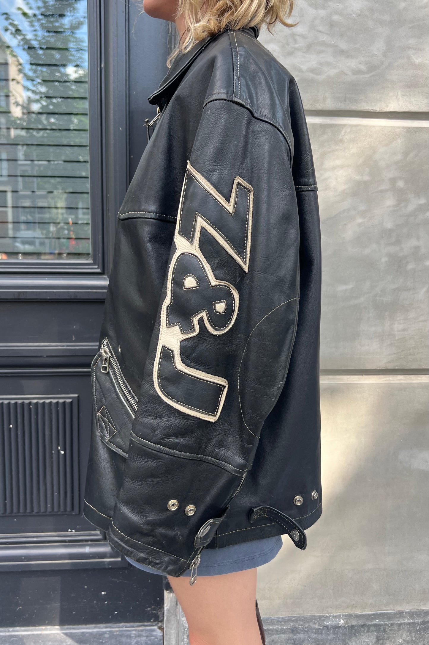Vintage Zino & Judy Black & White Arm Leather Jacket