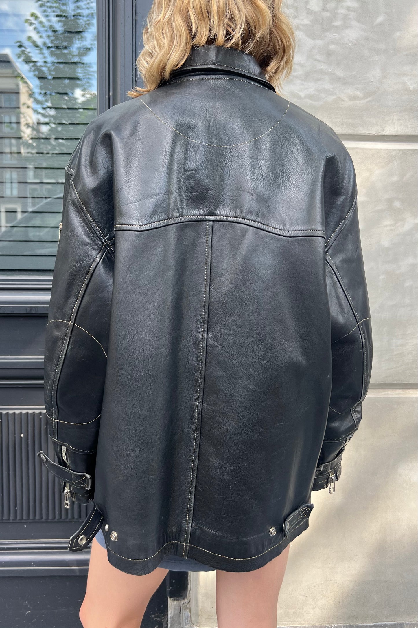 Vintage Zino & Judy Black & White Arm Leather Jacket