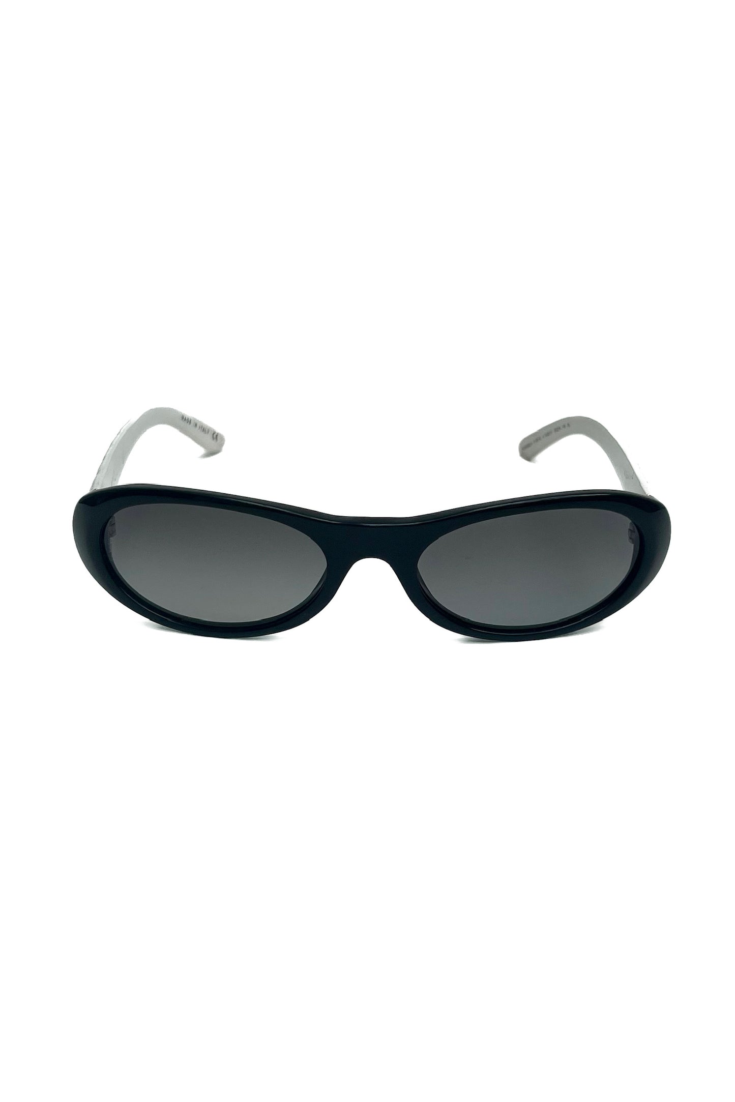 Vintage Black Oval Leather White Arms Sunglasses