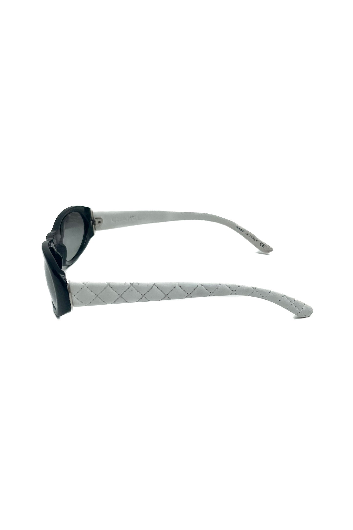 Vintage Black Oval Leather White Arms Sunglasses