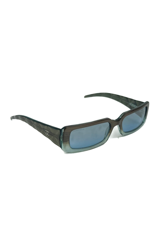 Vintage Degrade Green & Blue Rectangular Sunglasses