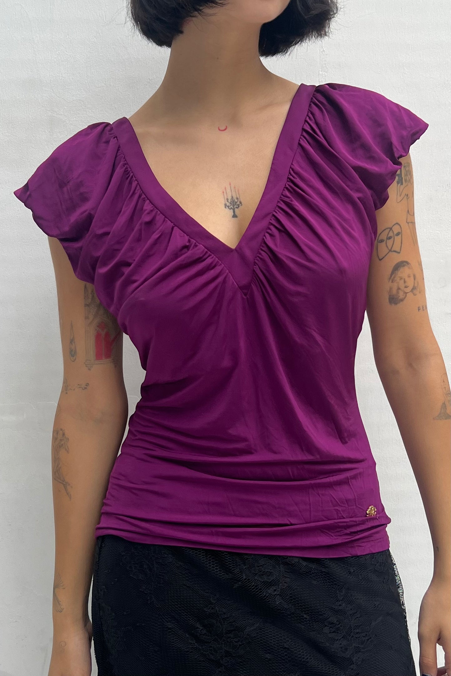 Vintage Purple Double Layered Ruched Top