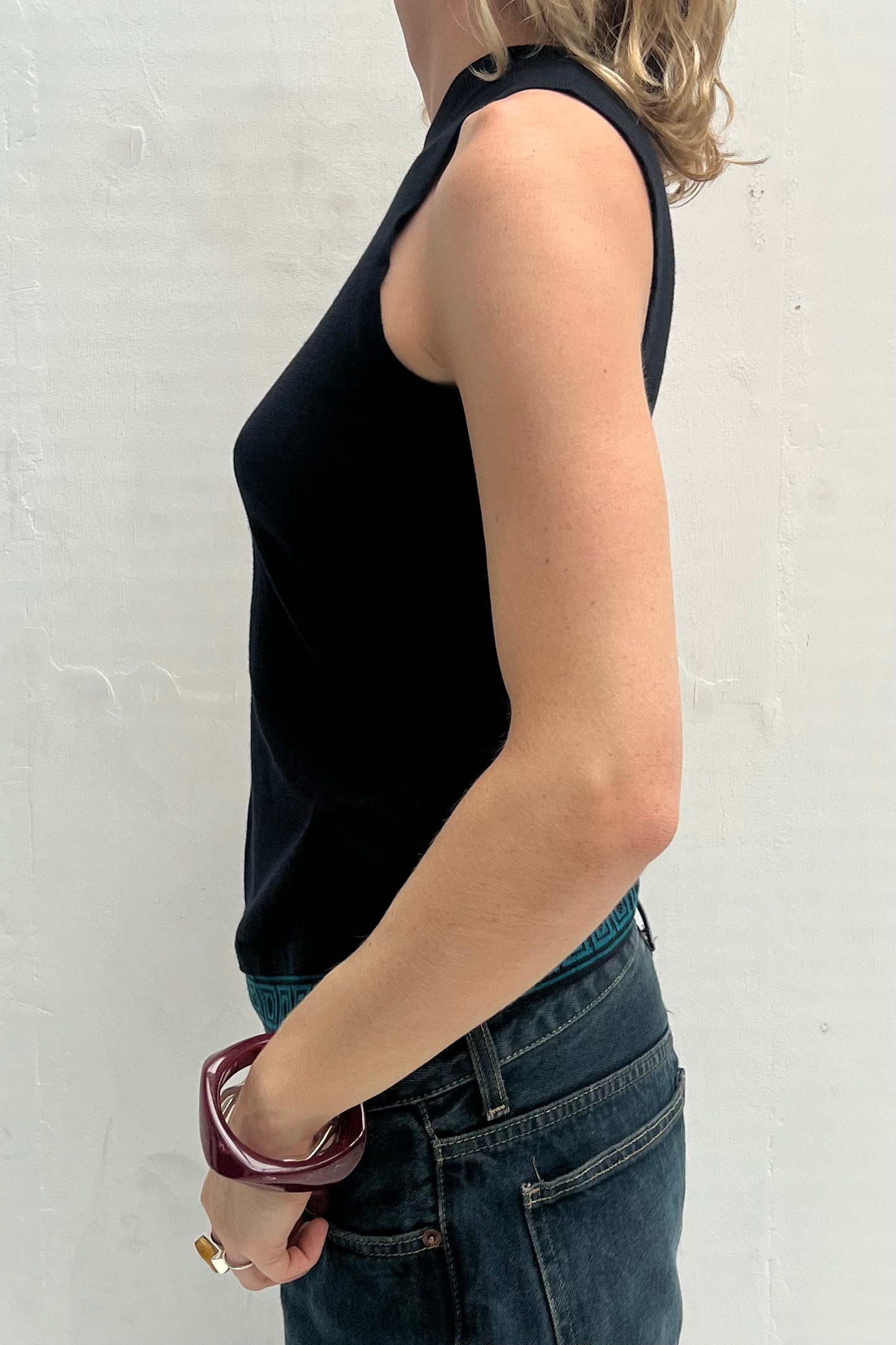 Vintage Cashmere Black & Blue Detail Top
