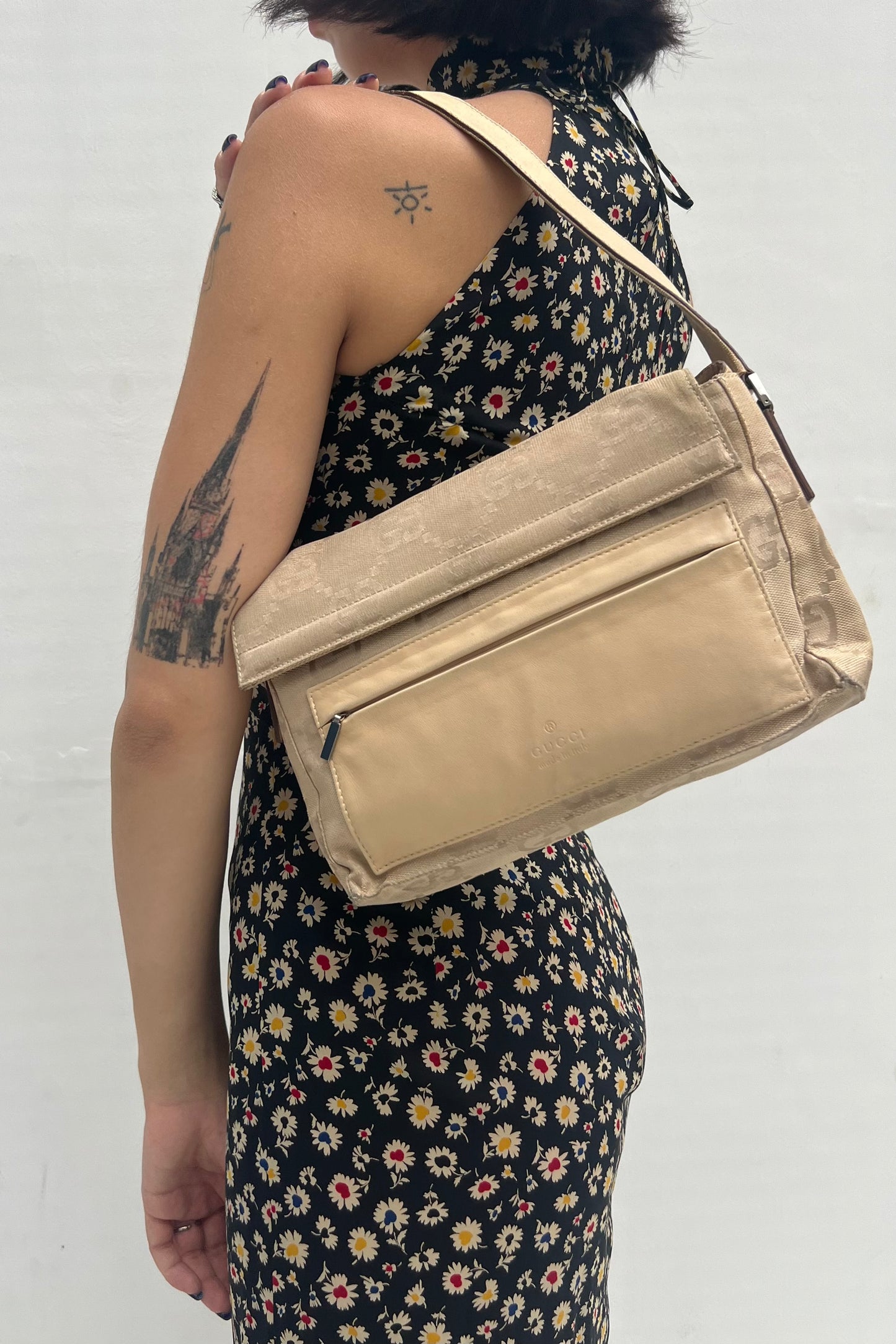 Vintage Beige Big Logo Shoulder Bag