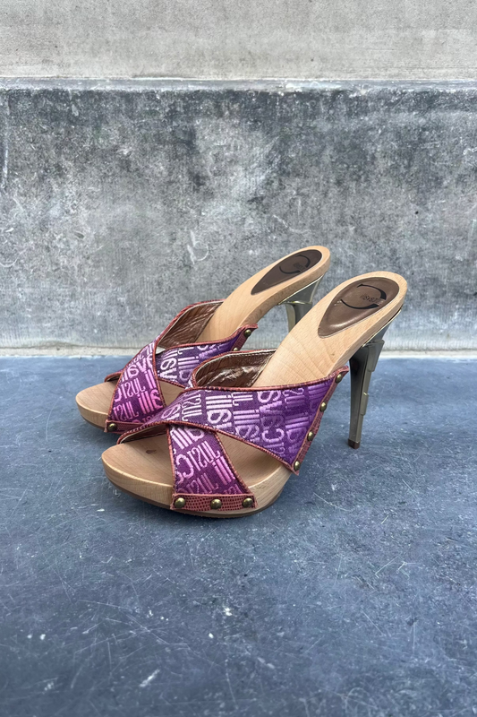 Vintage Purple Spell-Out Wooden Heels 36