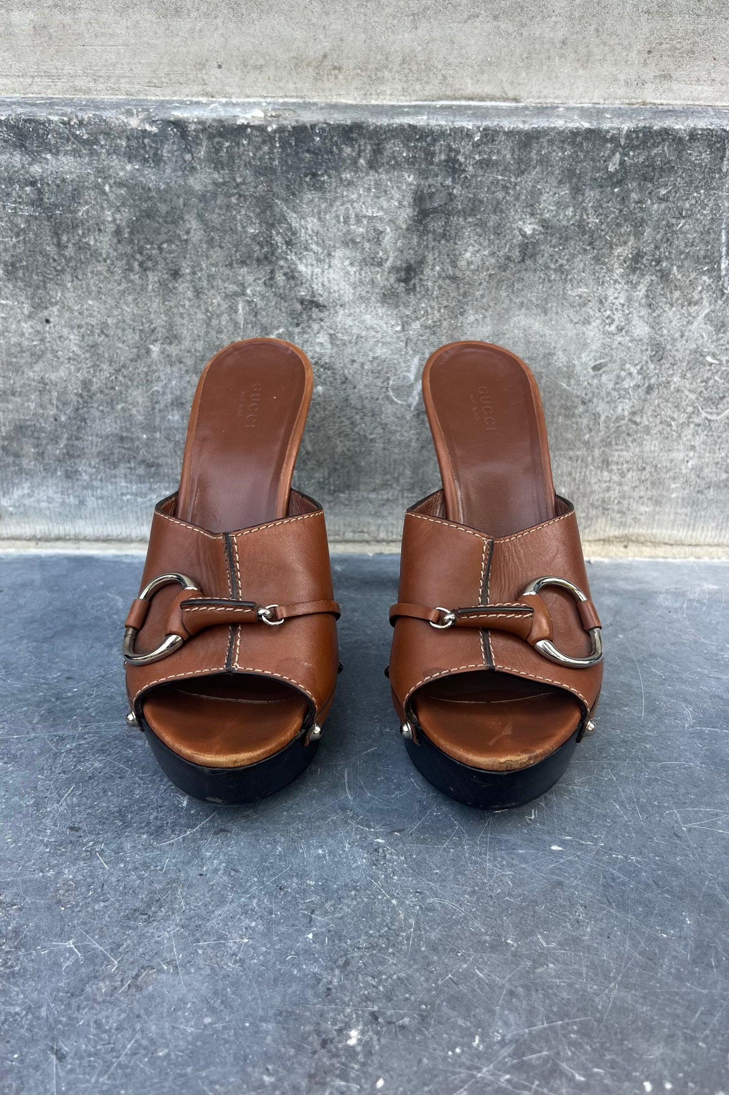 Vintage Tan Horsebit Clog Heel 39
