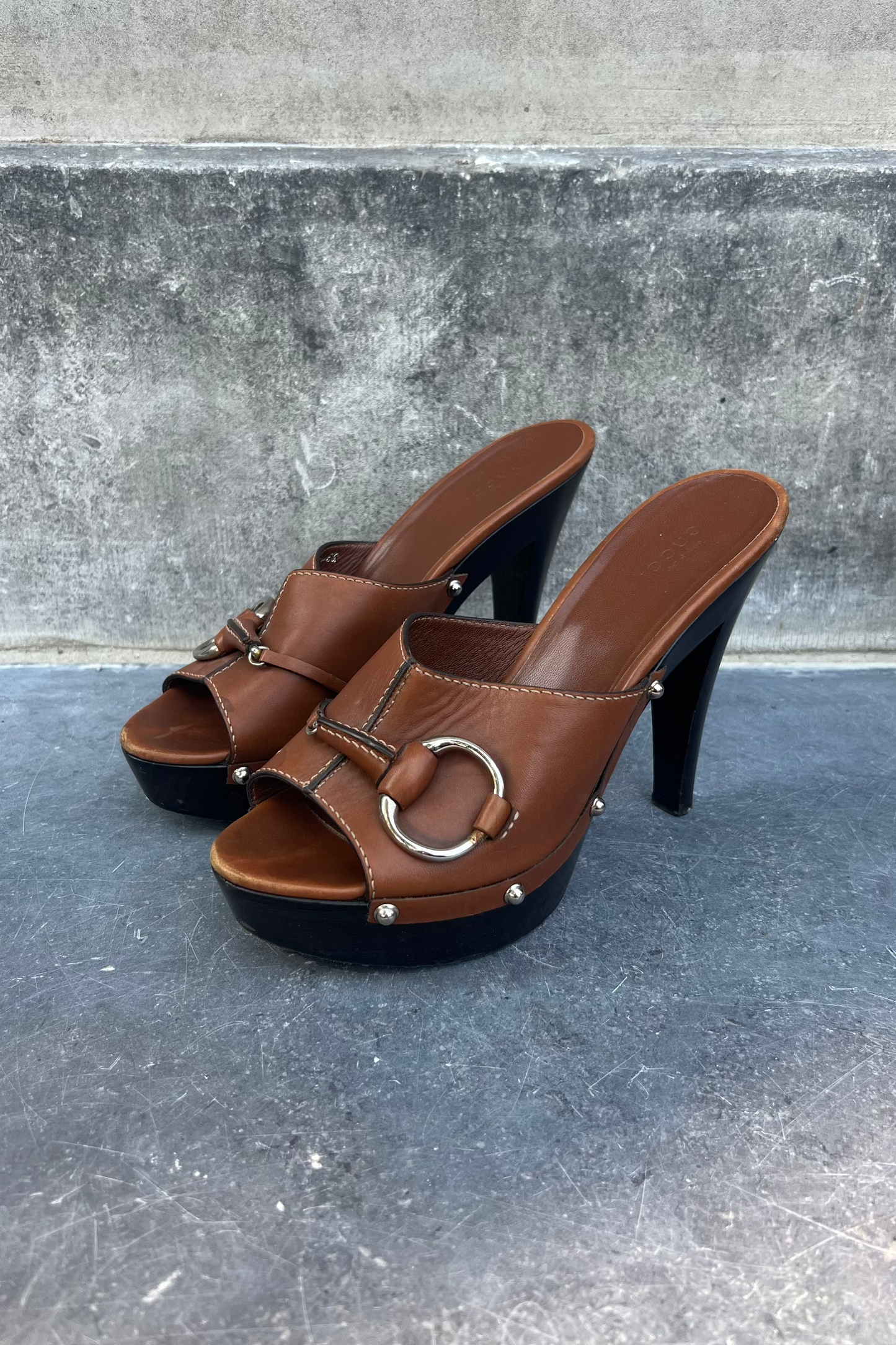 Vintage Tan Horsebit Clog Heel 39