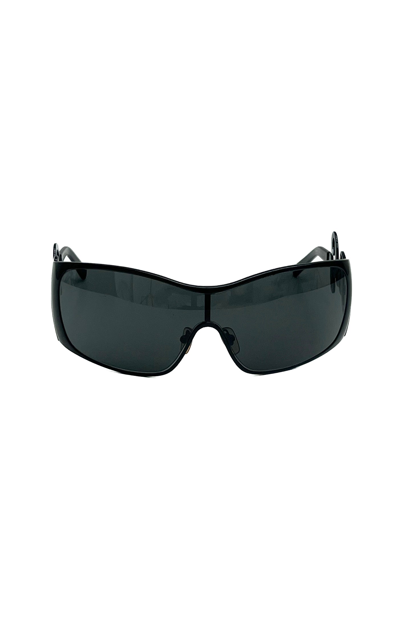 Vintage All Black Logo Arms Mask Sunglasses