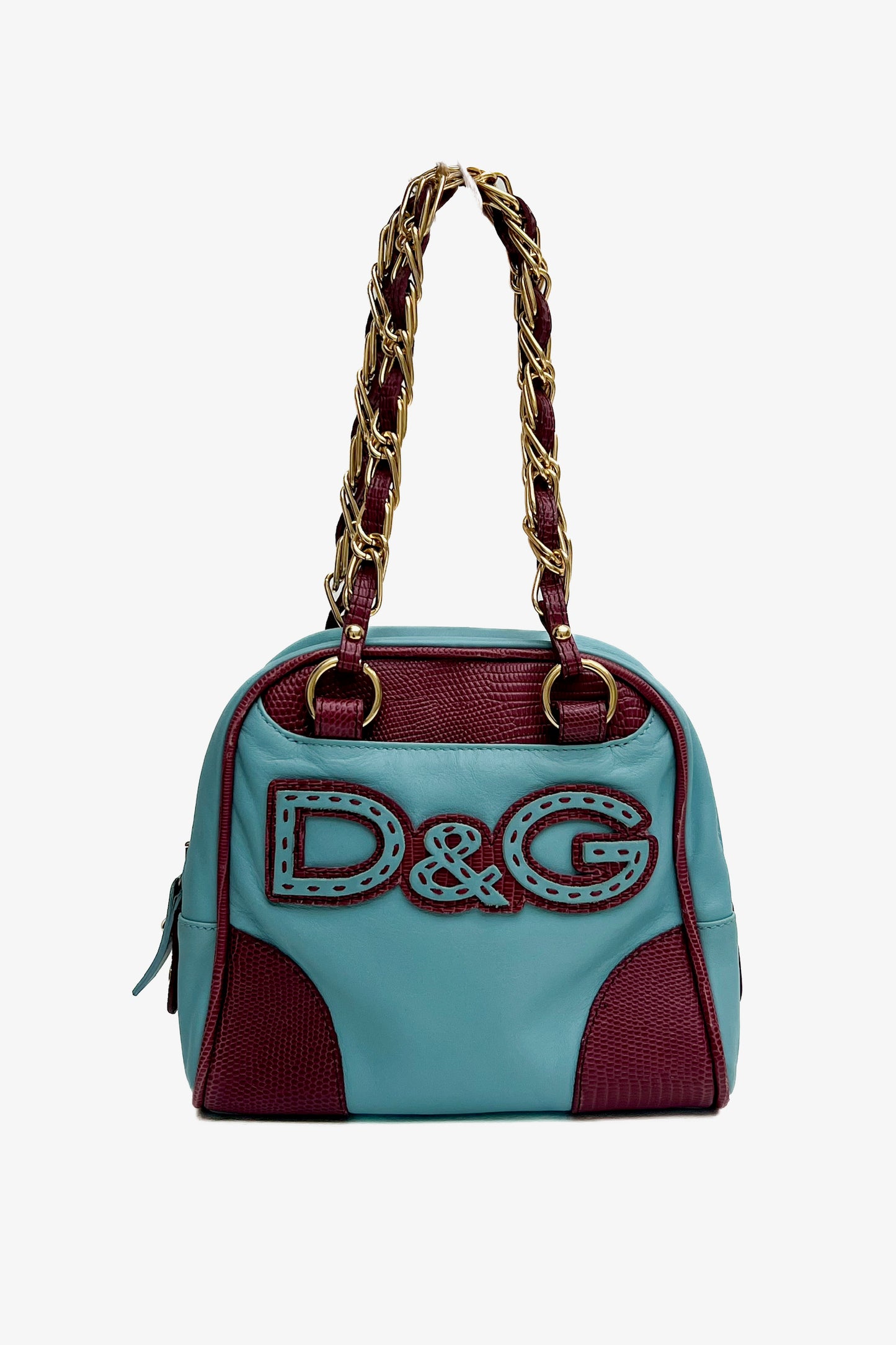 Vintage D&G Turquoise & Burgundy Mini Logo Bowling Bag