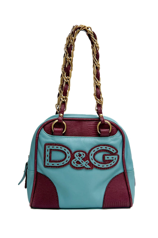 Vintage D&G Turquoise & Burgundy Mini Logo Bowling Bag