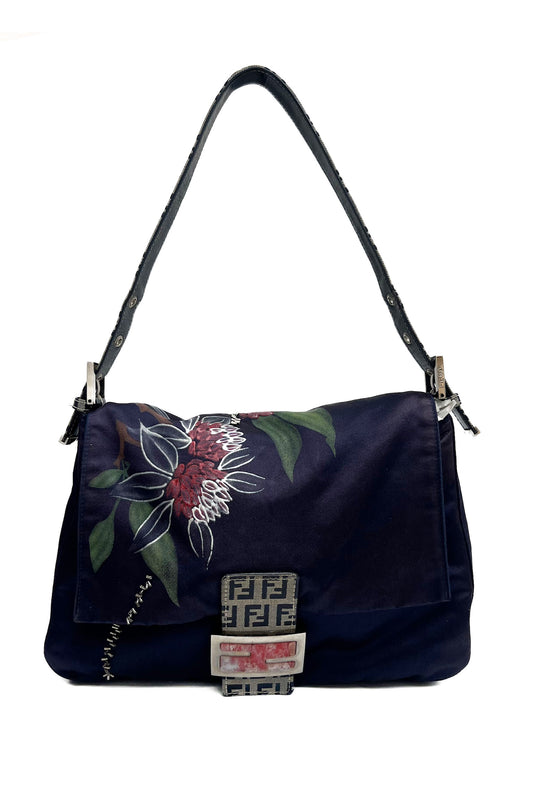 Vintage Navy Satin Floral & Beads Mama Baguette