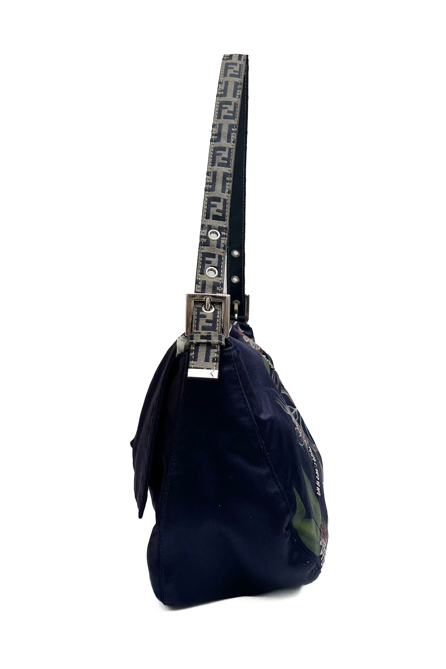 Vintage Navy Satin Floral & Beads Mama Baguette