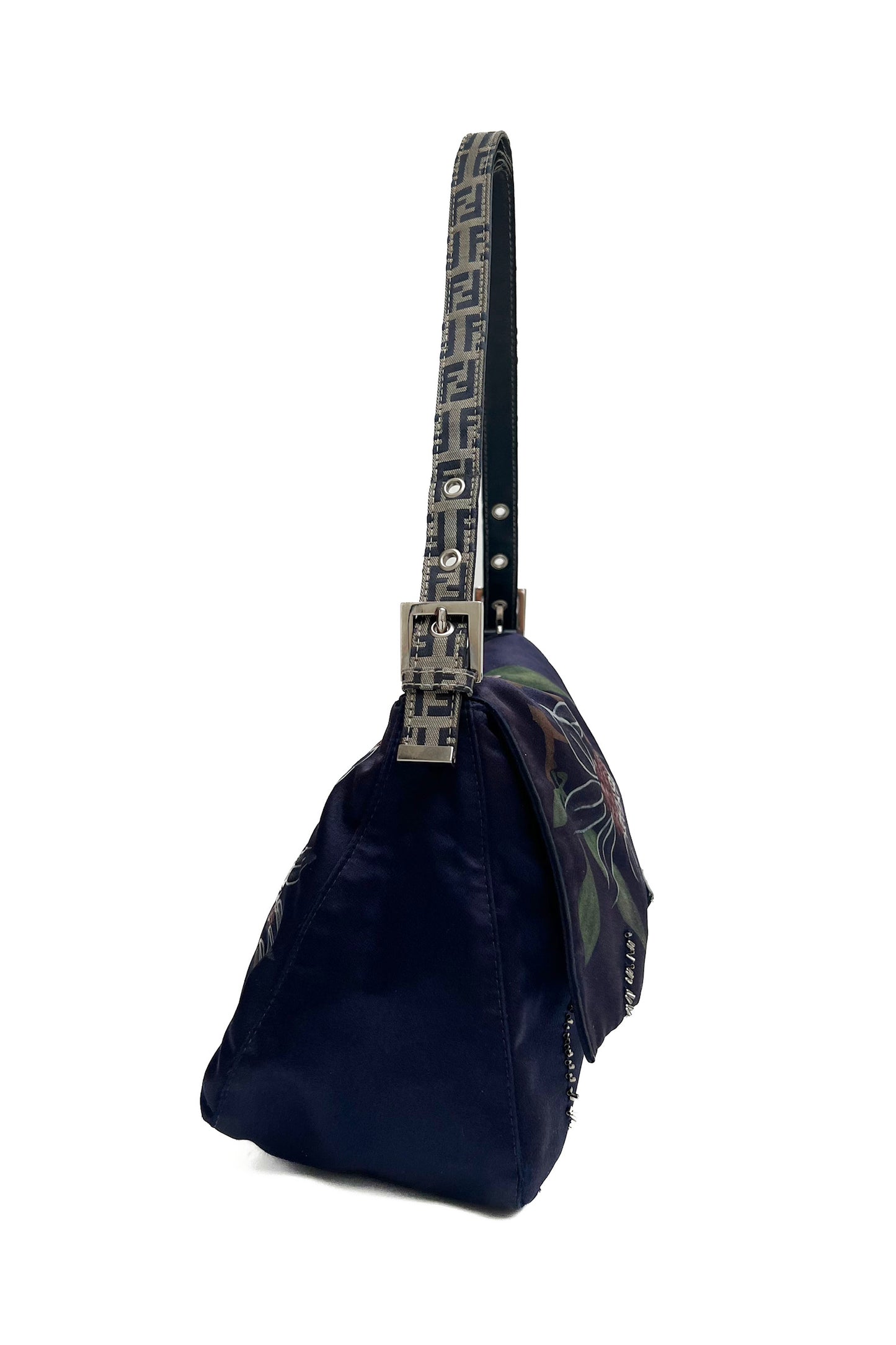 Vintage Navy Satin Floral & Beads Mama Baguette