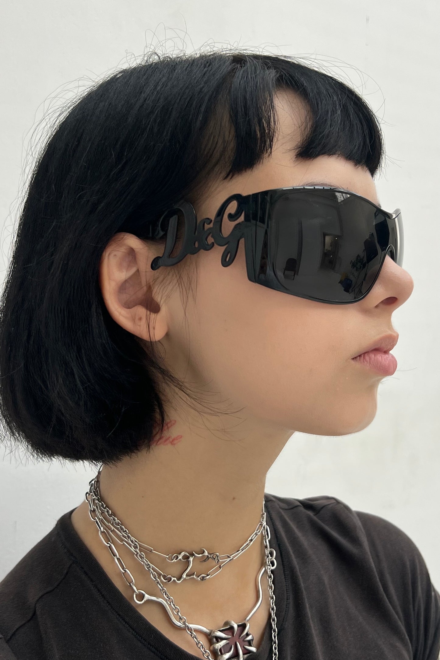 Vintage All Black Logo Arms Mask Sunglasses