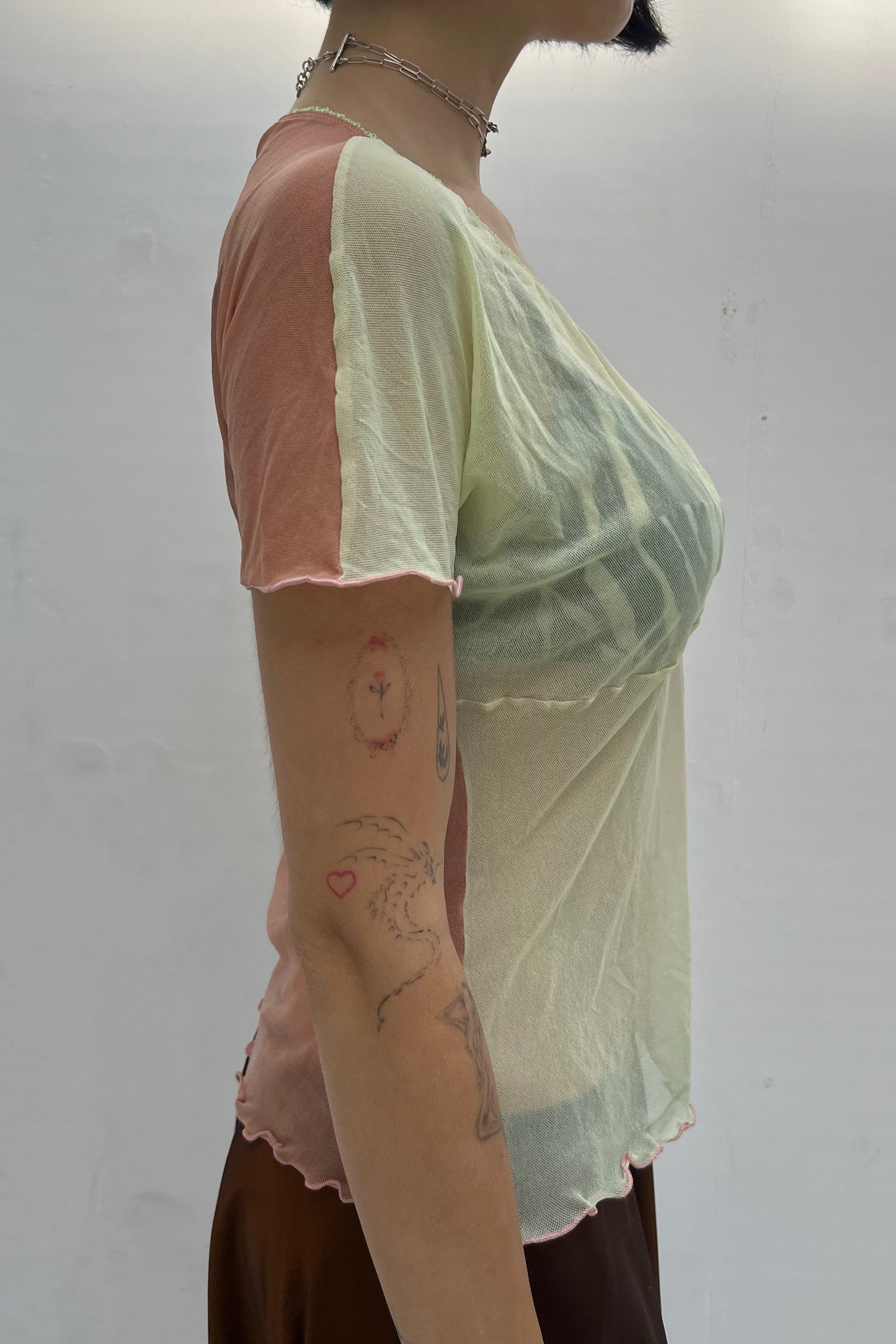 Vintage Pink and Green Mesh Top