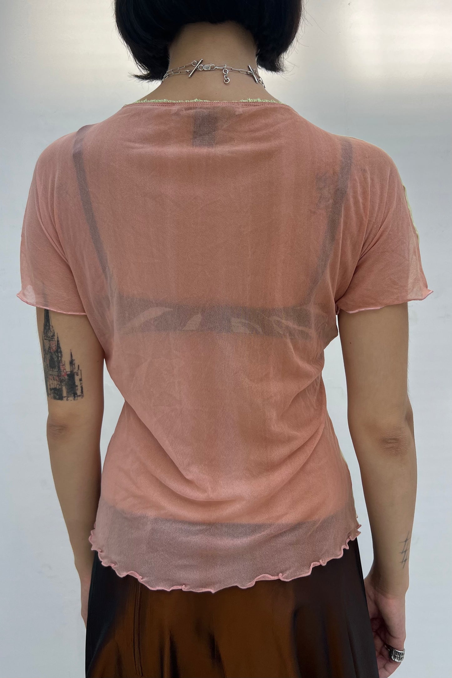 Vintage Pink and Green Mesh Top