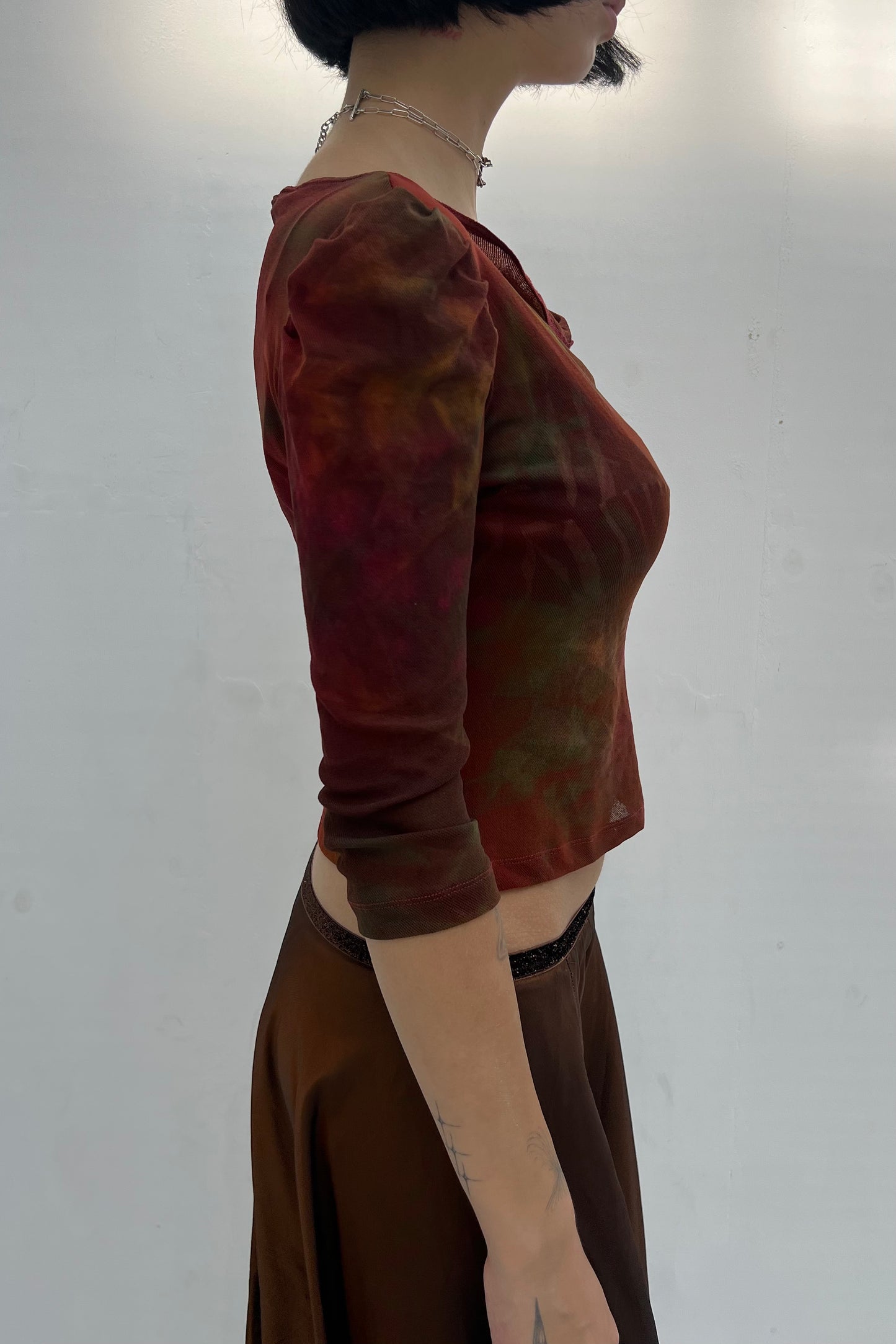 Vintage Brown Melange Mesh Top
