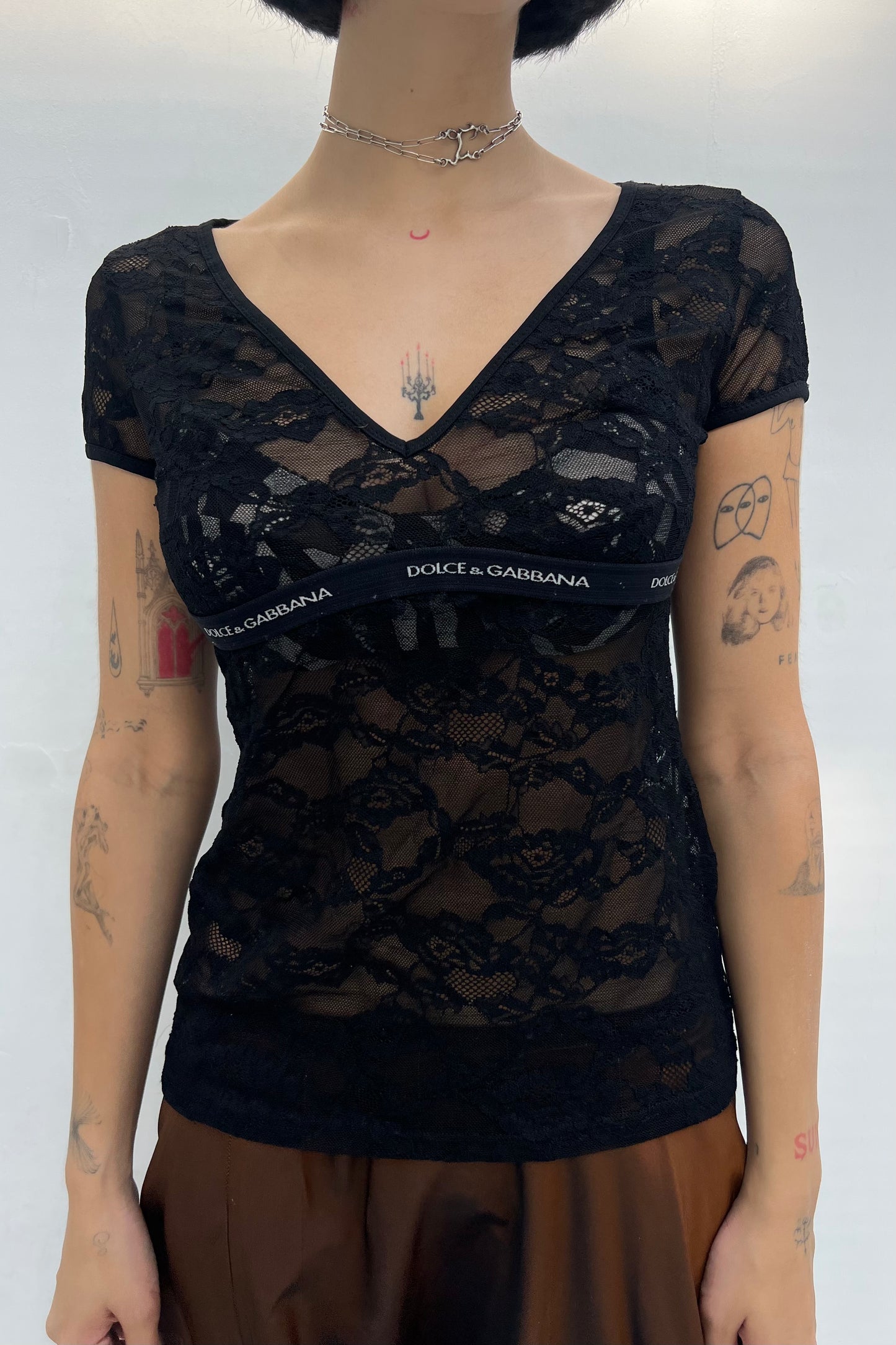 Vintage Black Lace Logo Top